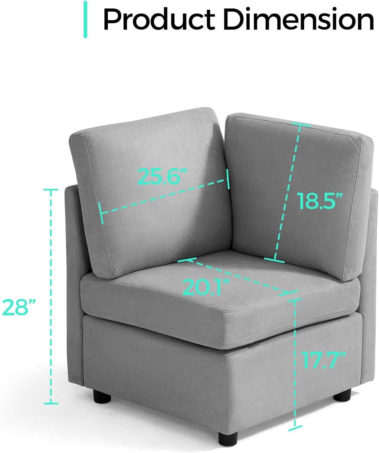 LINSY HOME Corner Seat Module for RUBIK I Modular Sectional Couches and Sofas with Storage, Light Gray