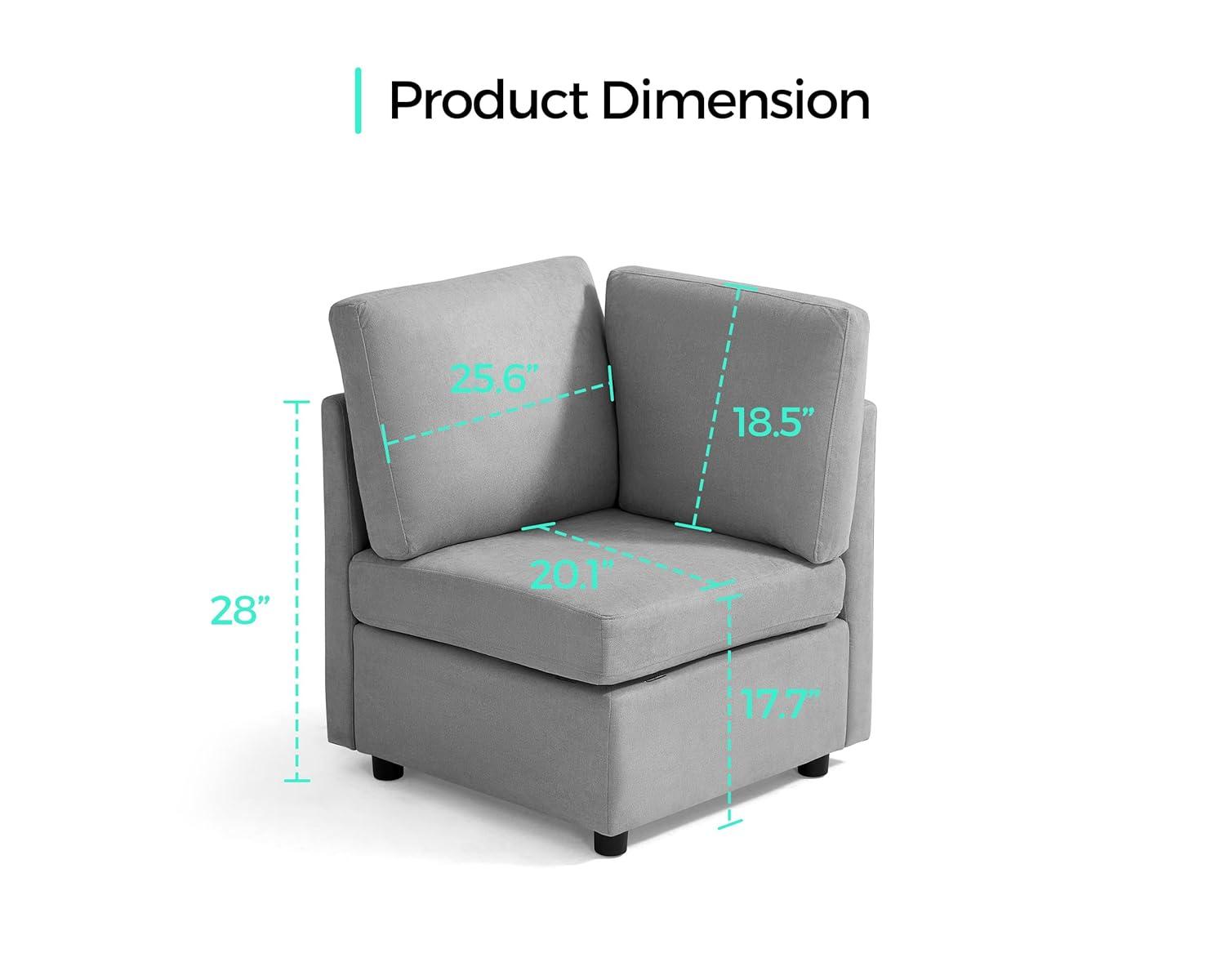 LINSY HOME Corner Seat Module for RUBIK I Modular Sectional Couches and Sofas with Storage, Light Gray