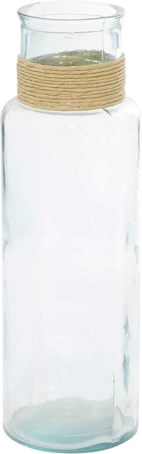 DecMode 18" Spanish Recycled Glass Vase with Rattan Detail