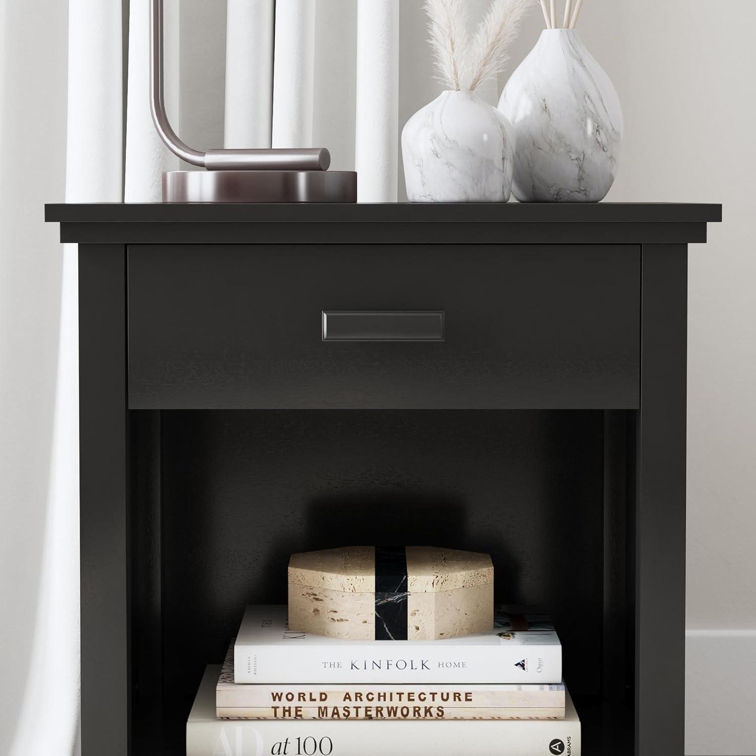 Homestyles Oak Park 1-Drawer Traditional Wood Closed Nightstand in Black