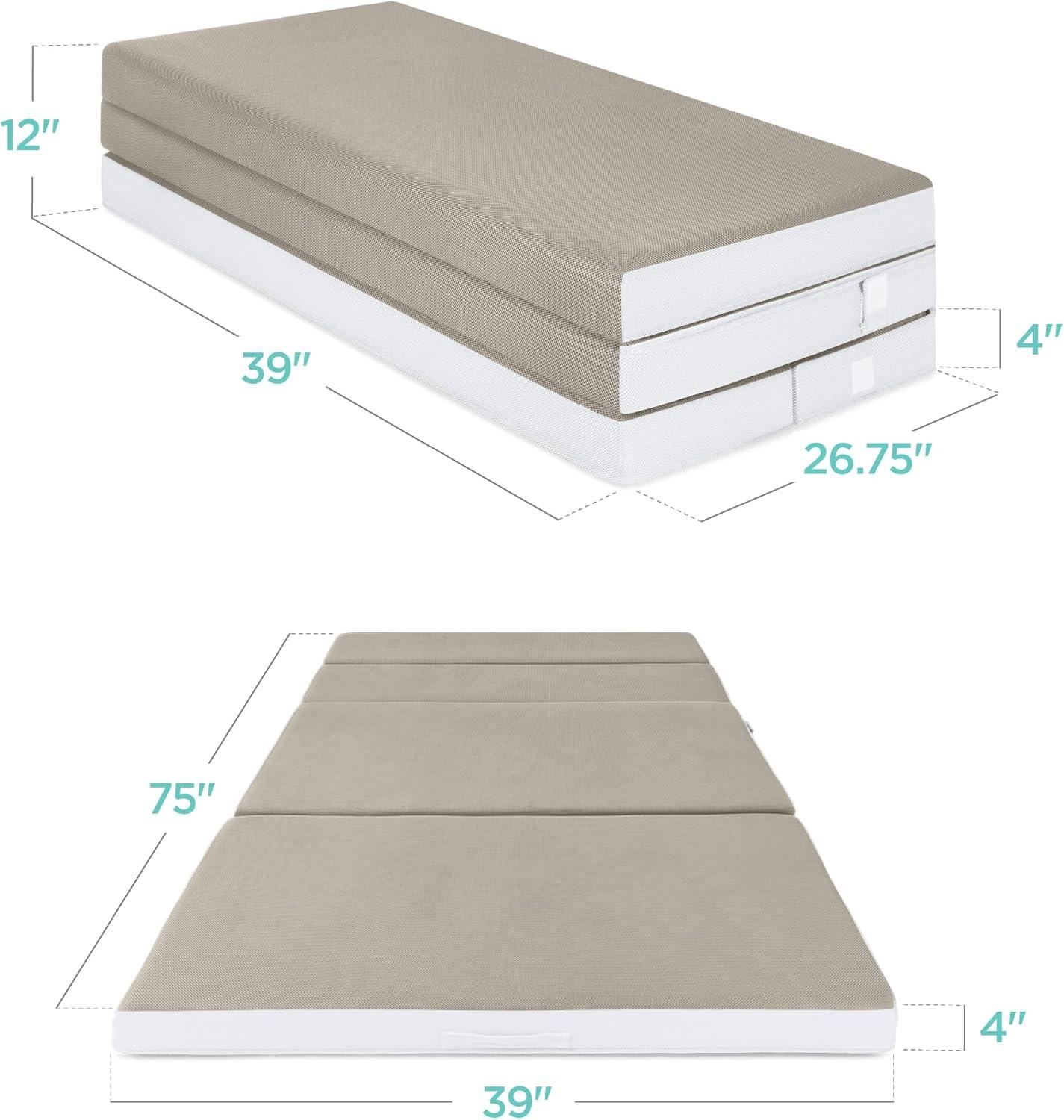 Taupe Twin Foldable Foam Mattress with Carry Case