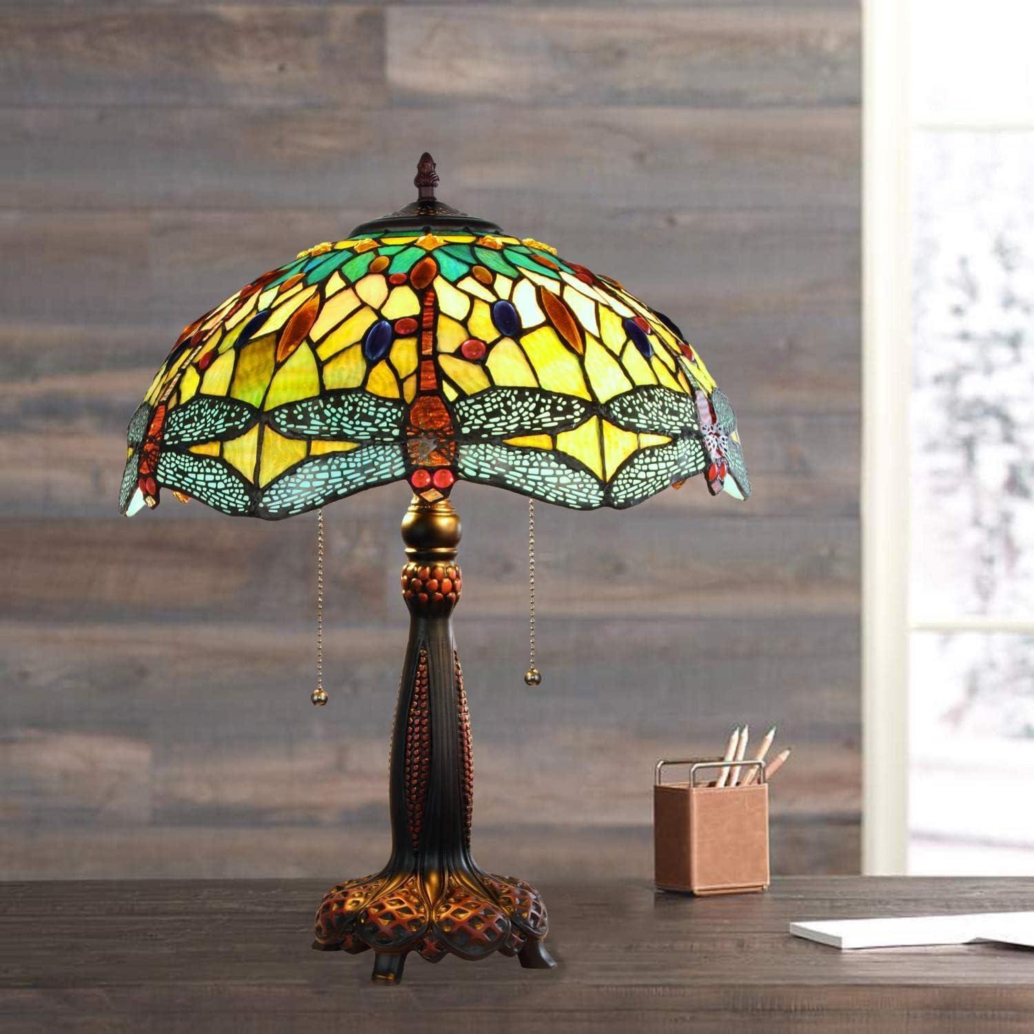 Chloe Lighting Empress Dragonfly 2-Light Glass Table Lamp in Multi-Color