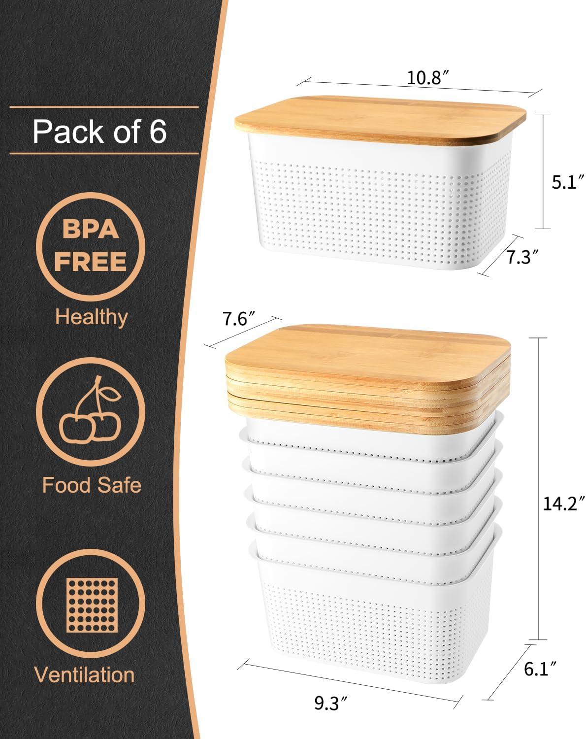 AREYZIN Plastic Storage Bins with Bamboo lids and Stackable Storage Baskets for Shelves Drawers Desktop Closet - Organize Your Home or Office with These Space-Saving Storage Solution,Black