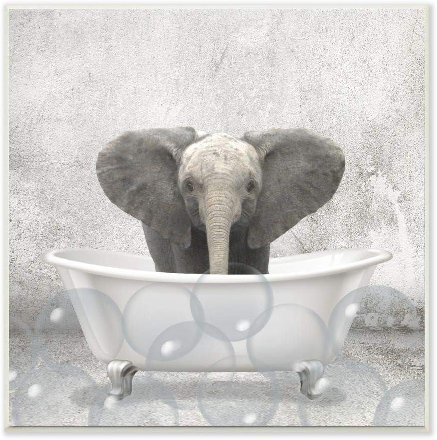 Baby Elephant Bath Time Cute Animal Design By Kim Allen Unframed Print Animal Wall Art 12 in. x 12 in.