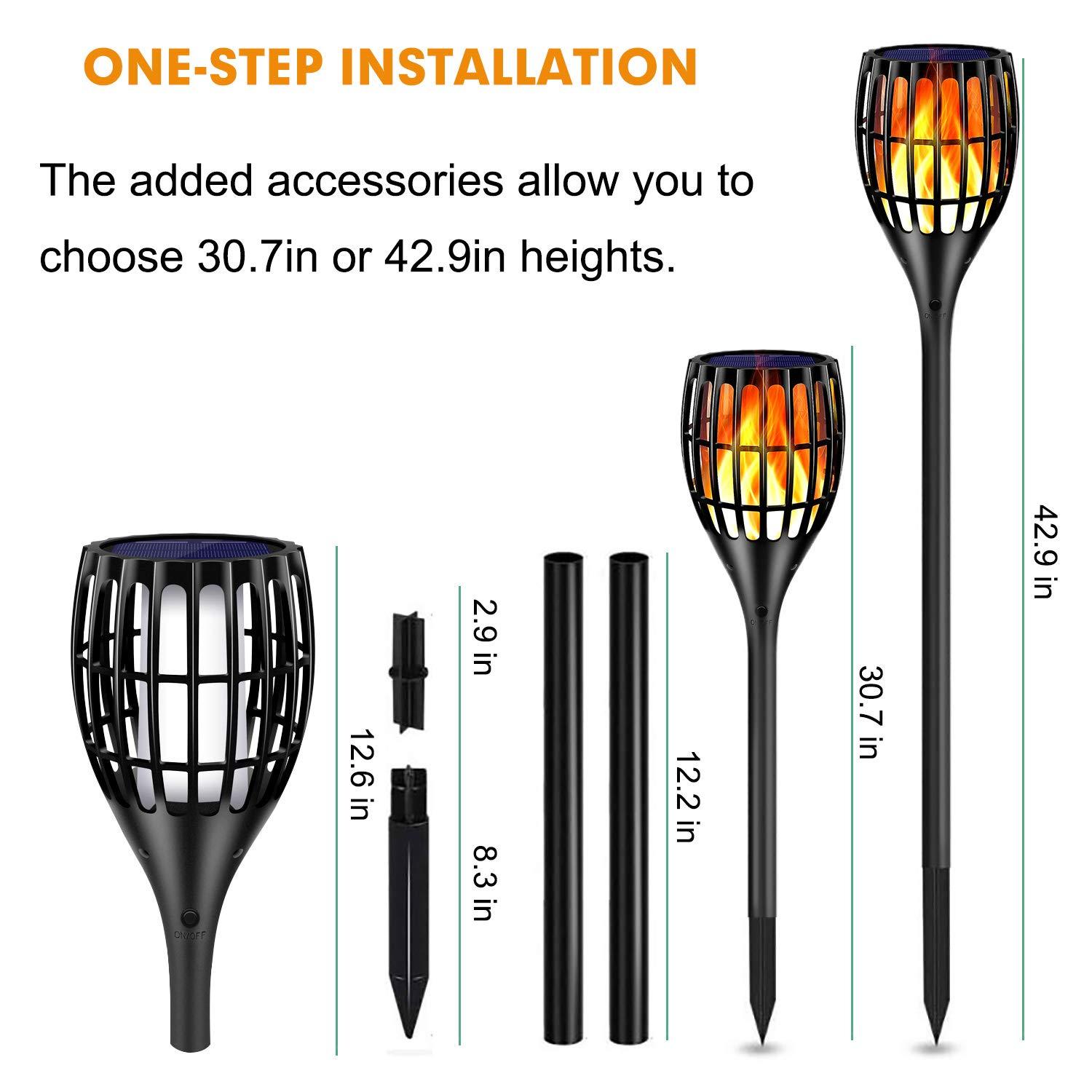 Solar Lights Outdoor, 43" Flickering Flames Torch Light Solar Garden Lights Waterproof Landscape Lighting Dusk to Dawn Auto On/Off Security Torch Light for Yard Patio Driveway, 4Pack