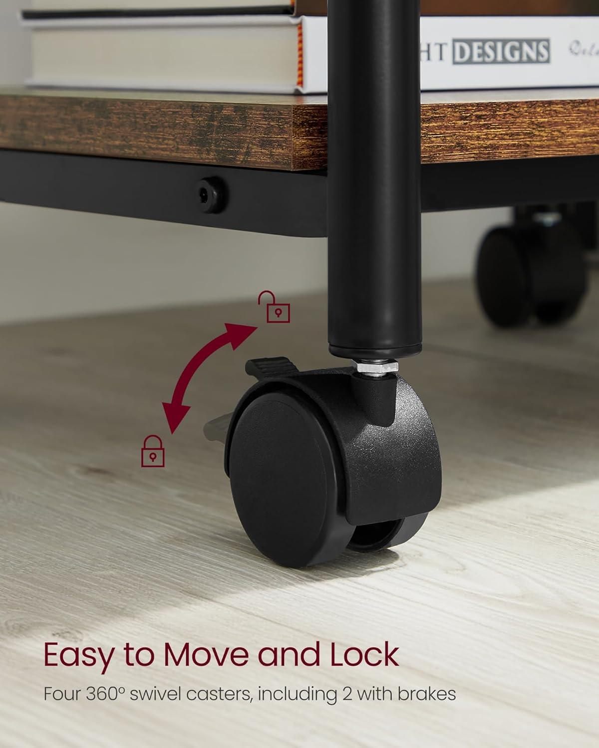 VASAGLE 2 Tier Industrial Desk Printer Stand, Rustic Brown and Black