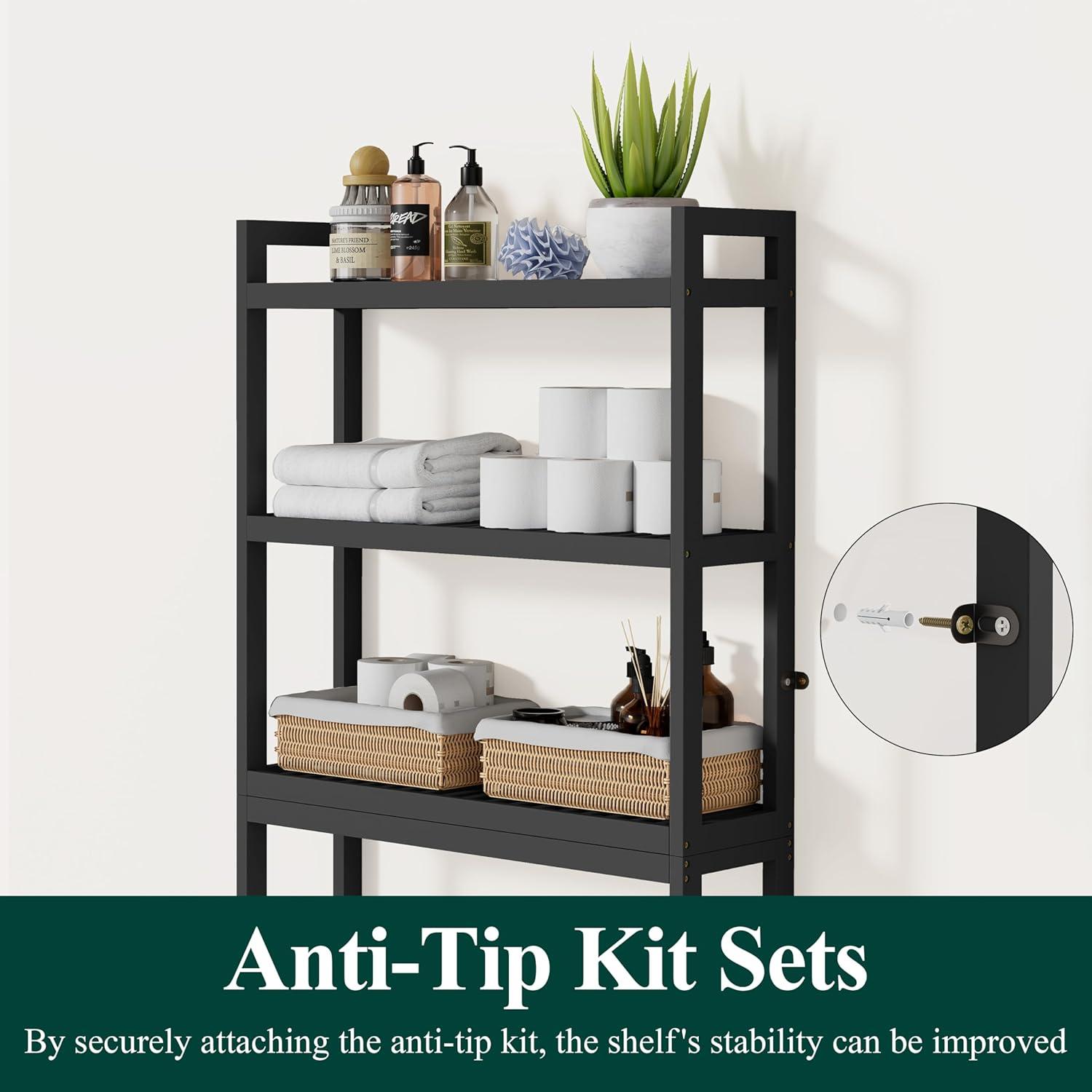 Over The Toilet Storage, 4-Tier Bathroom Organizer Over Toilet with Sturdy Bamboo Shelves, Multifunctional Toilet Shelf, Easy to Assemble and Saver Space, Gray
