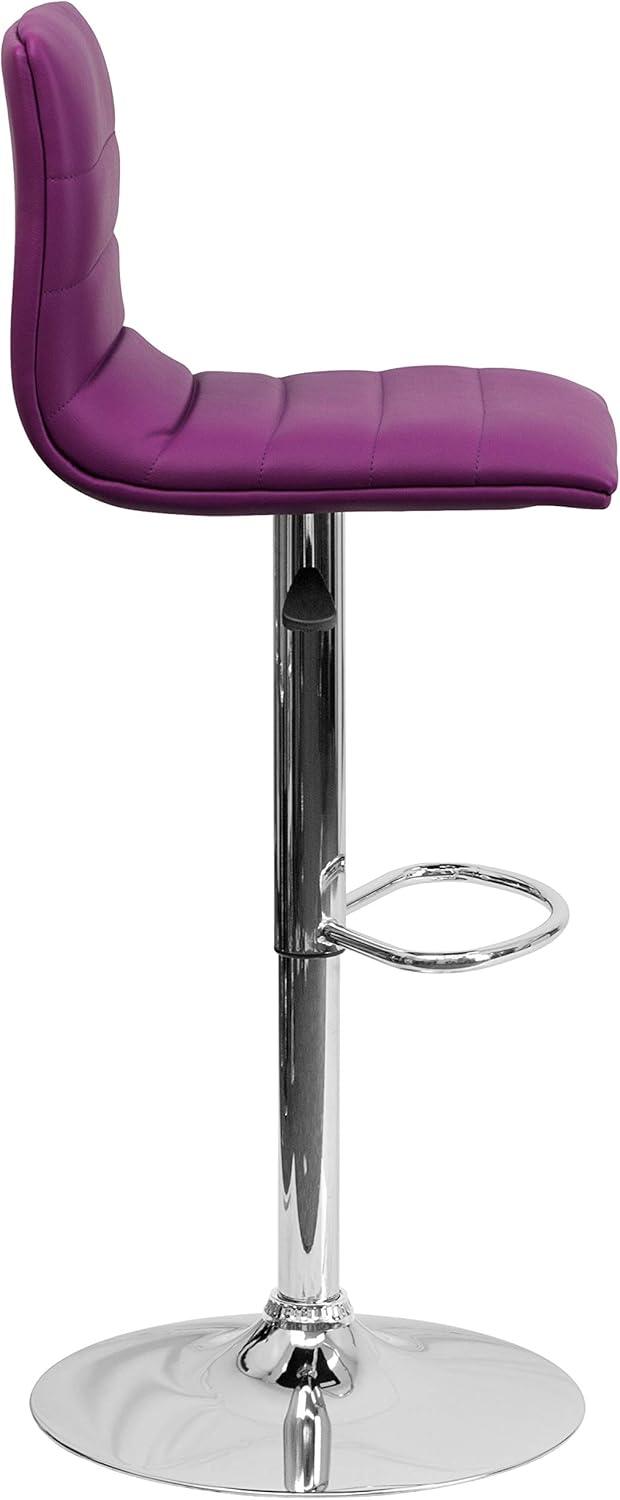 Flash Furniture Modern Purple Vinyl Adjustable Bar Stool with Back, Counter Height Swivel Stool with Chrome Pedestal Base