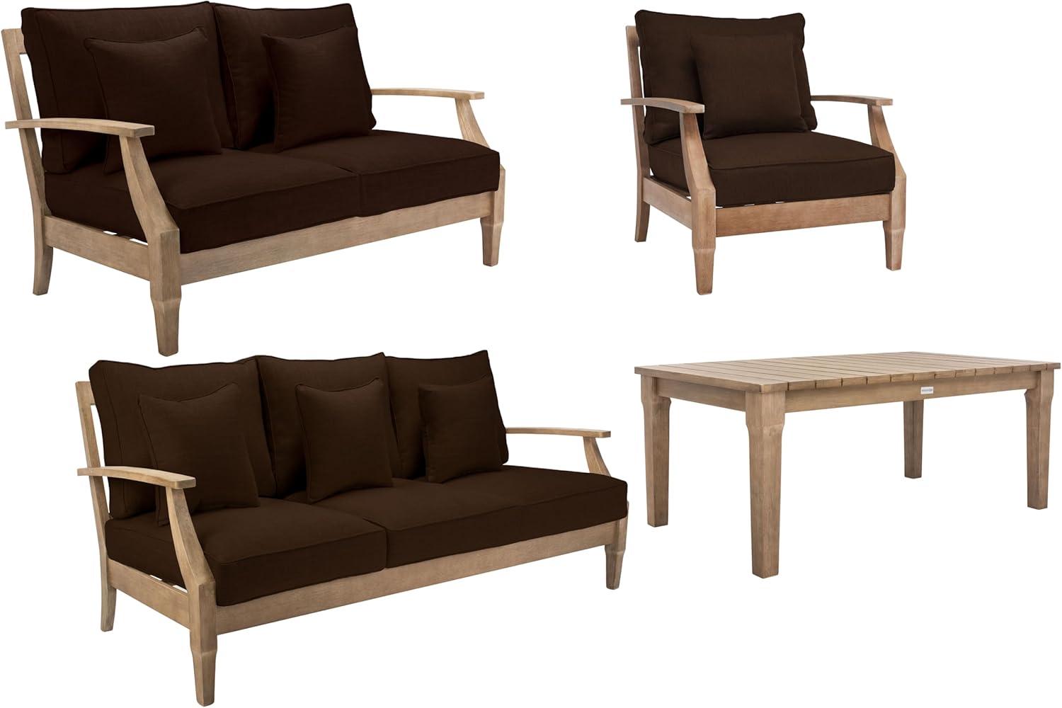 Ssafavieh Martinique Coastal Eucalyptus Wood Solid Print Armchair, Natural / Beige