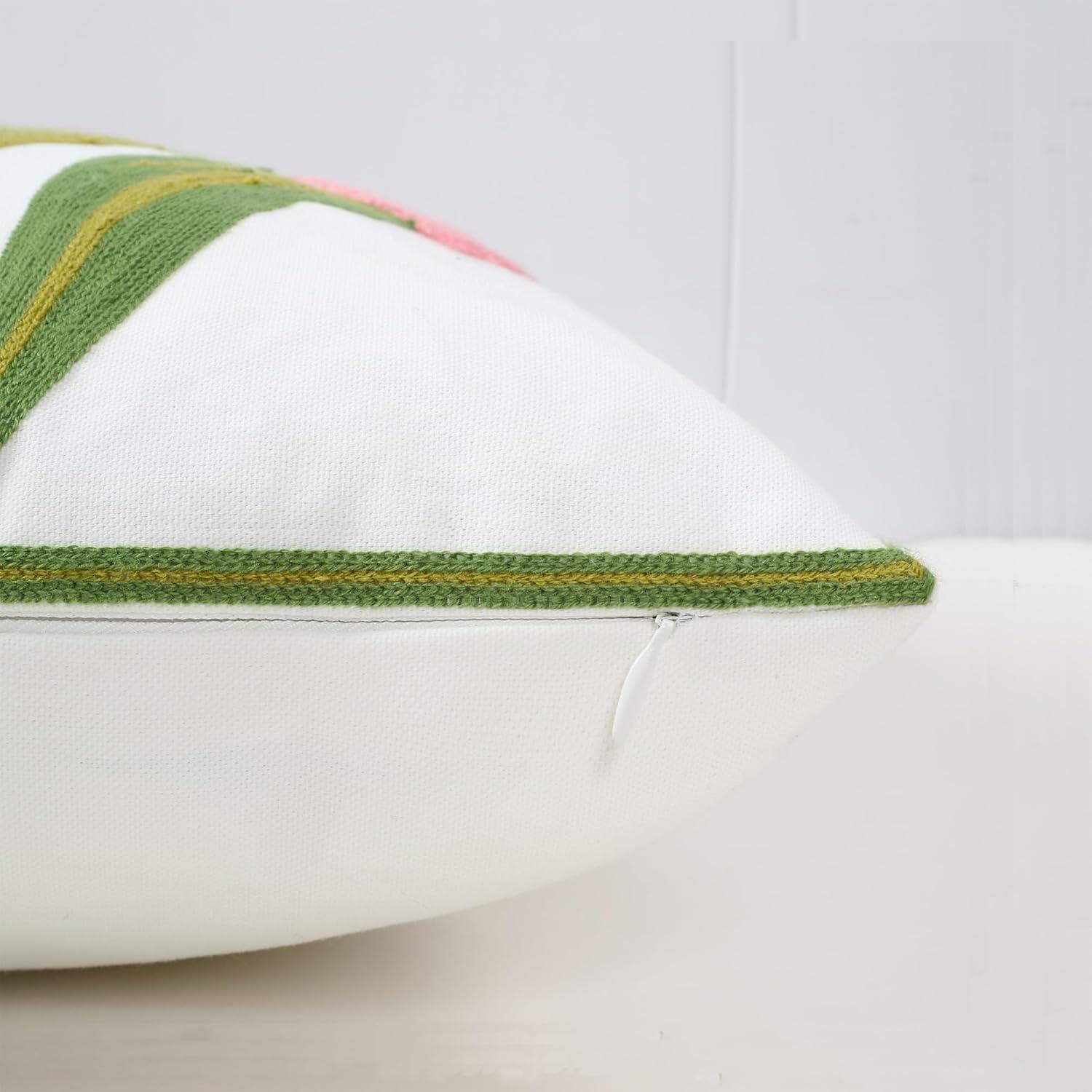 Embroidery Throw Pillow Cover 18x18 Home Decor Tulip Flower Loop Embroidered Floor Pillow Cover for Couch 100% Cotton Canvas Pillow Case Floral Cushion Cover 45x45cm, Pink Tulip, 1 Piece