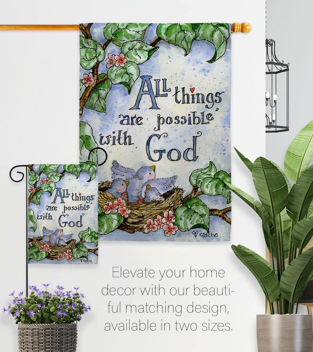 Breeze Decor 15110 All Things Are Possible with God 2-Sided Vertical Impression House Flag - 28 x 40 in.