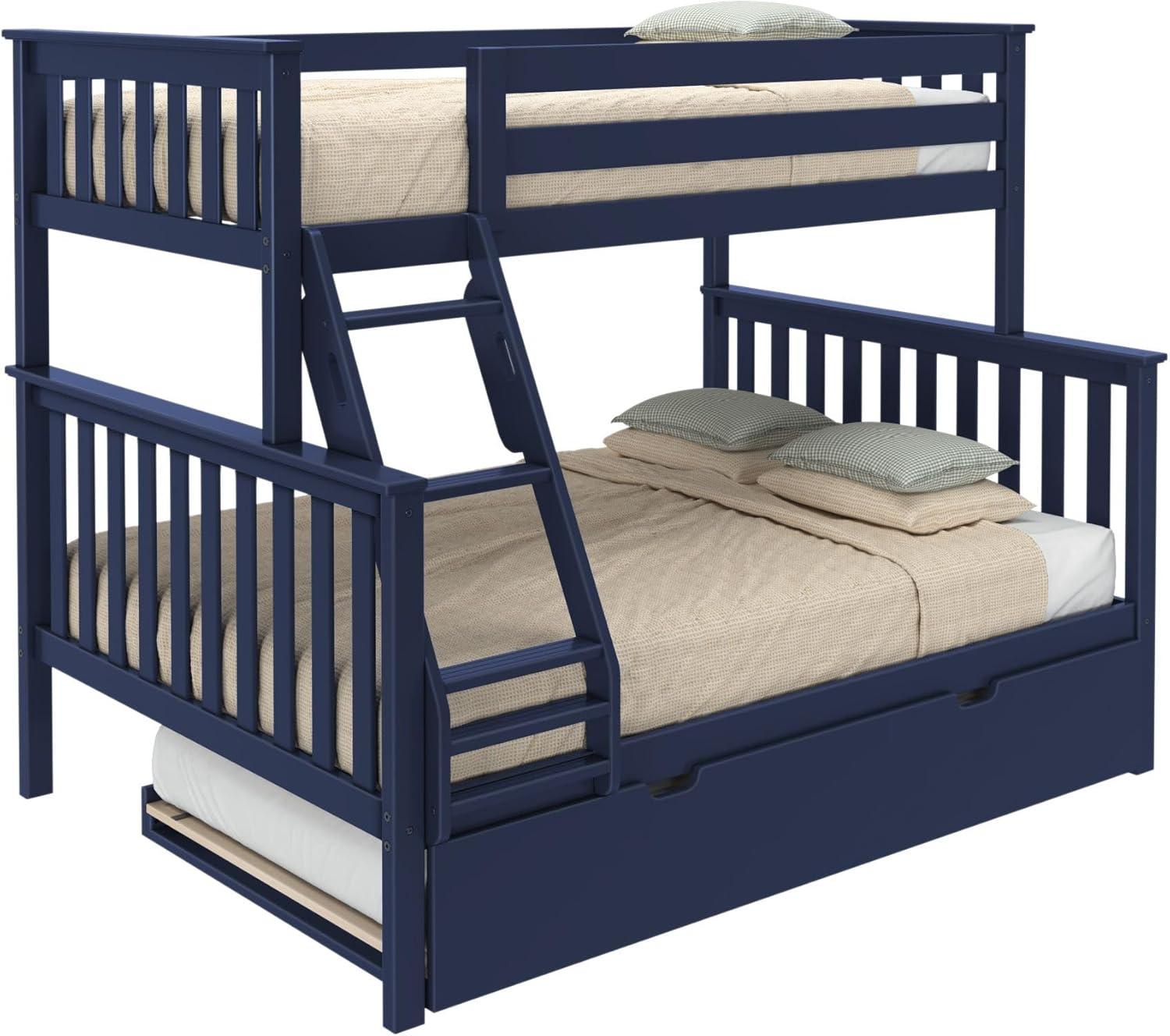 Max & Lily Solid Wood Twin over Twin Bunk Bed with Storage Trundle for Kids, Pecan