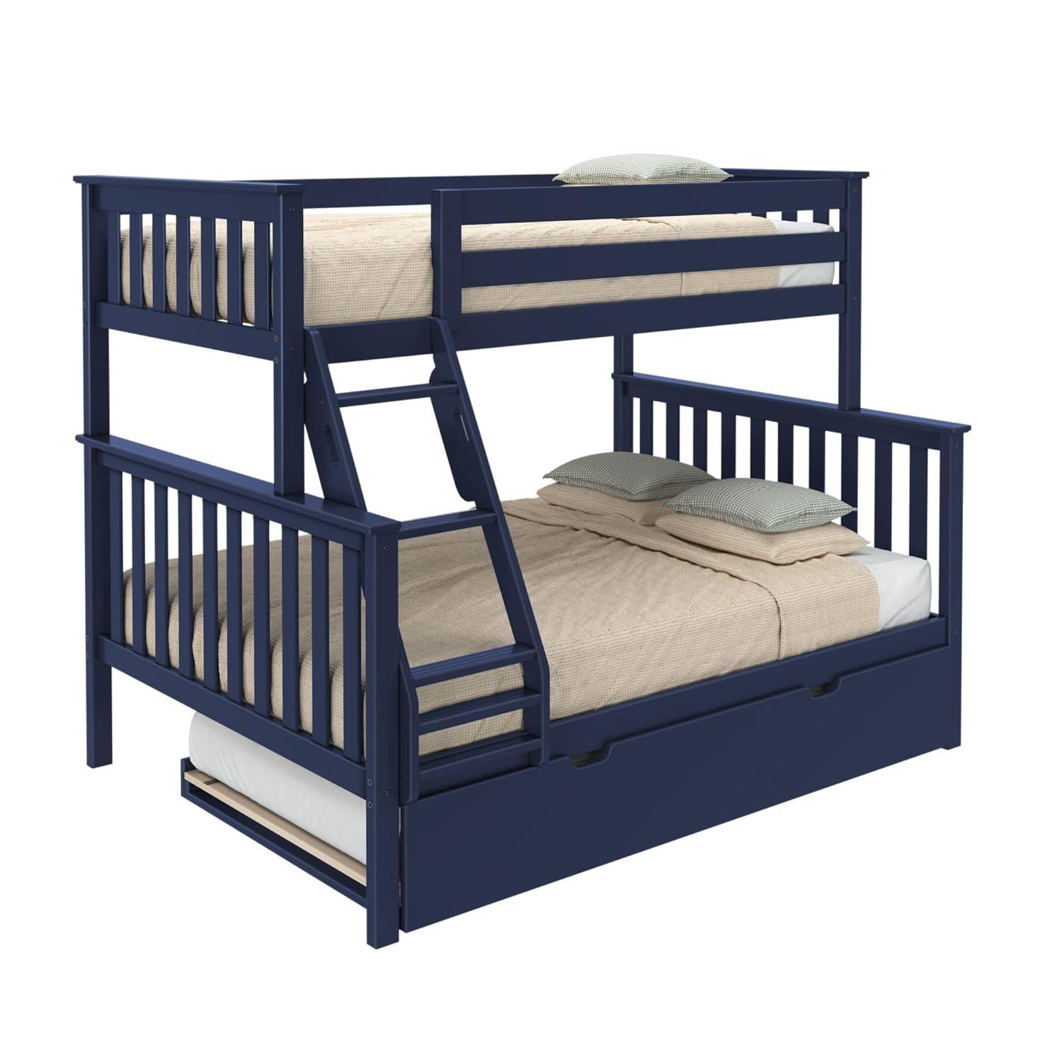 Max & Lily Solid Wood Twin over Twin Bunk Bed with Storage Trundle for Kids, Pecan