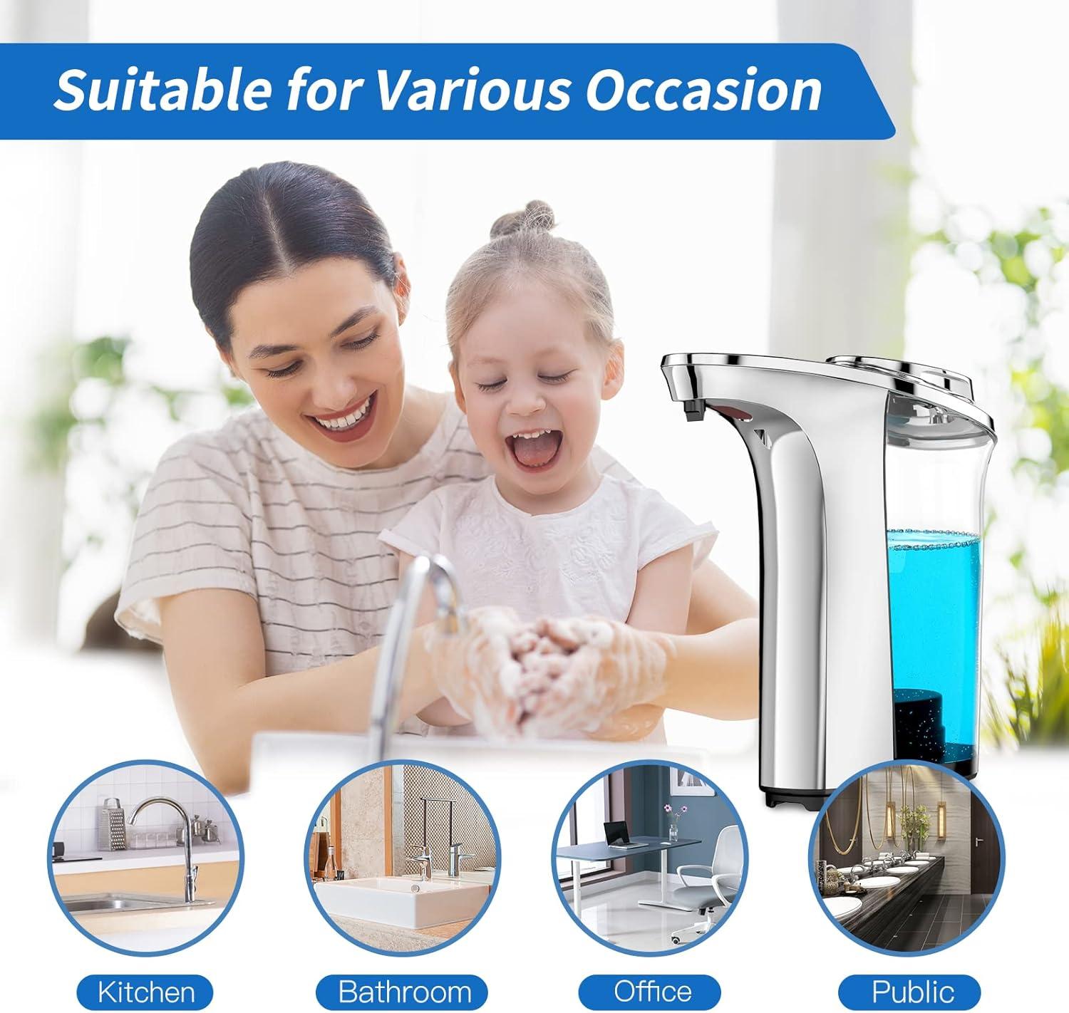 Silver Automatic Touchless Soap Dispenser with Adjustable Levels