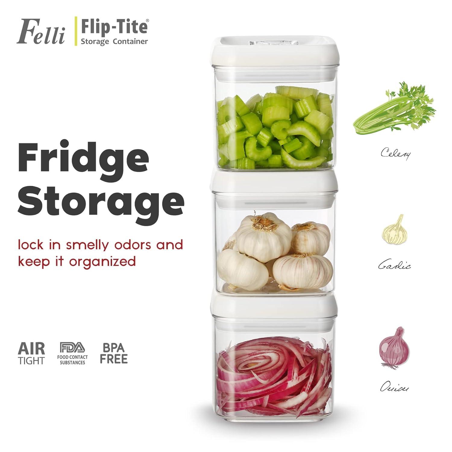 Felli Flip Tite Food Storage Container 5" LARGE Size Airtight Lid Lock Top, Stackable Kitchen Canister for Space Saving, Pantry Fridge Cupboard Organizer, Spice Seasoning Pet Treats Snack (1.1 qt)