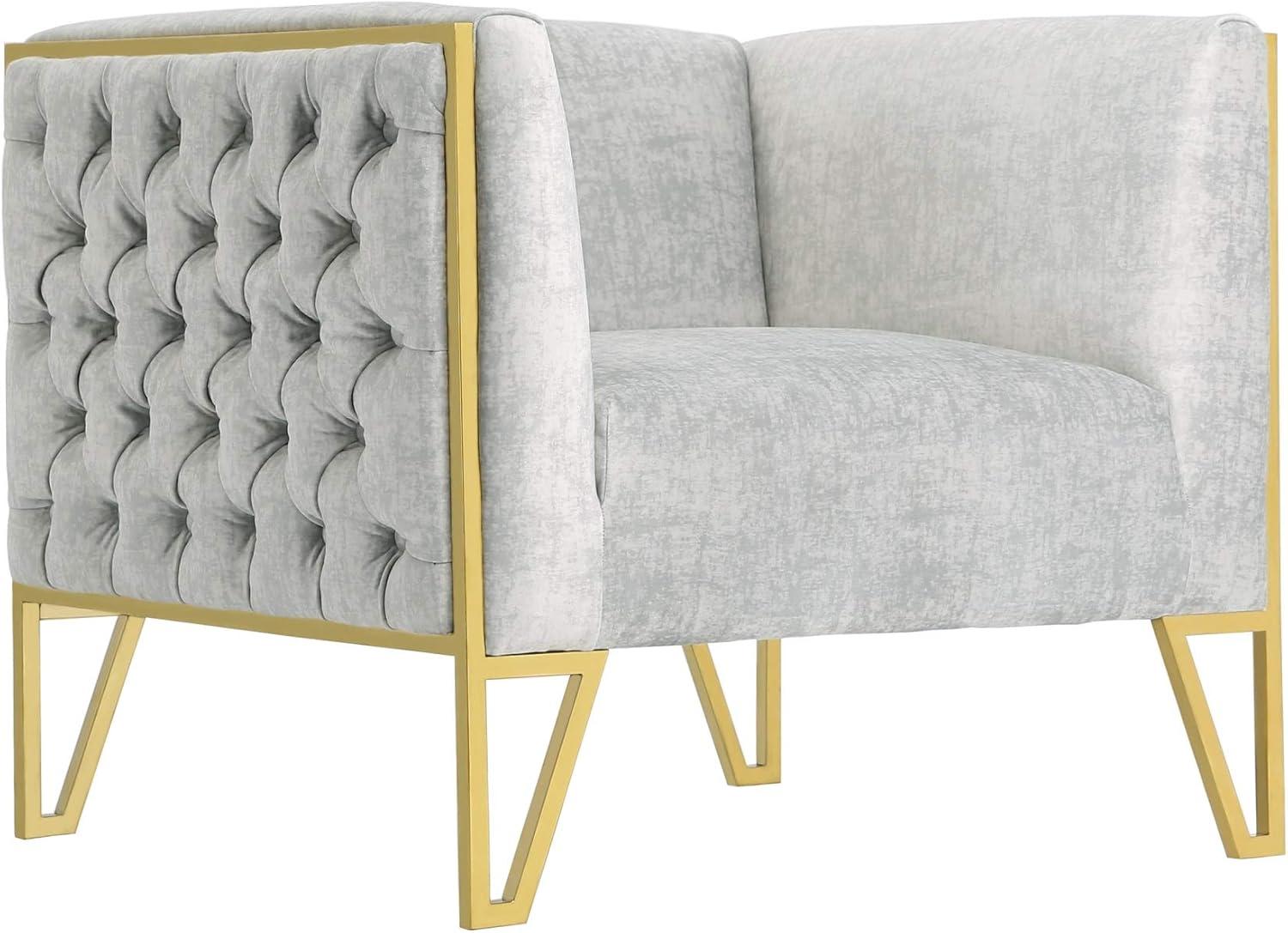 Manhattan Comfort 2pc Vector Sofa and Armchair Set Gray: Velvet Upholstery, Metal & Wood Frame, No Assembly Required