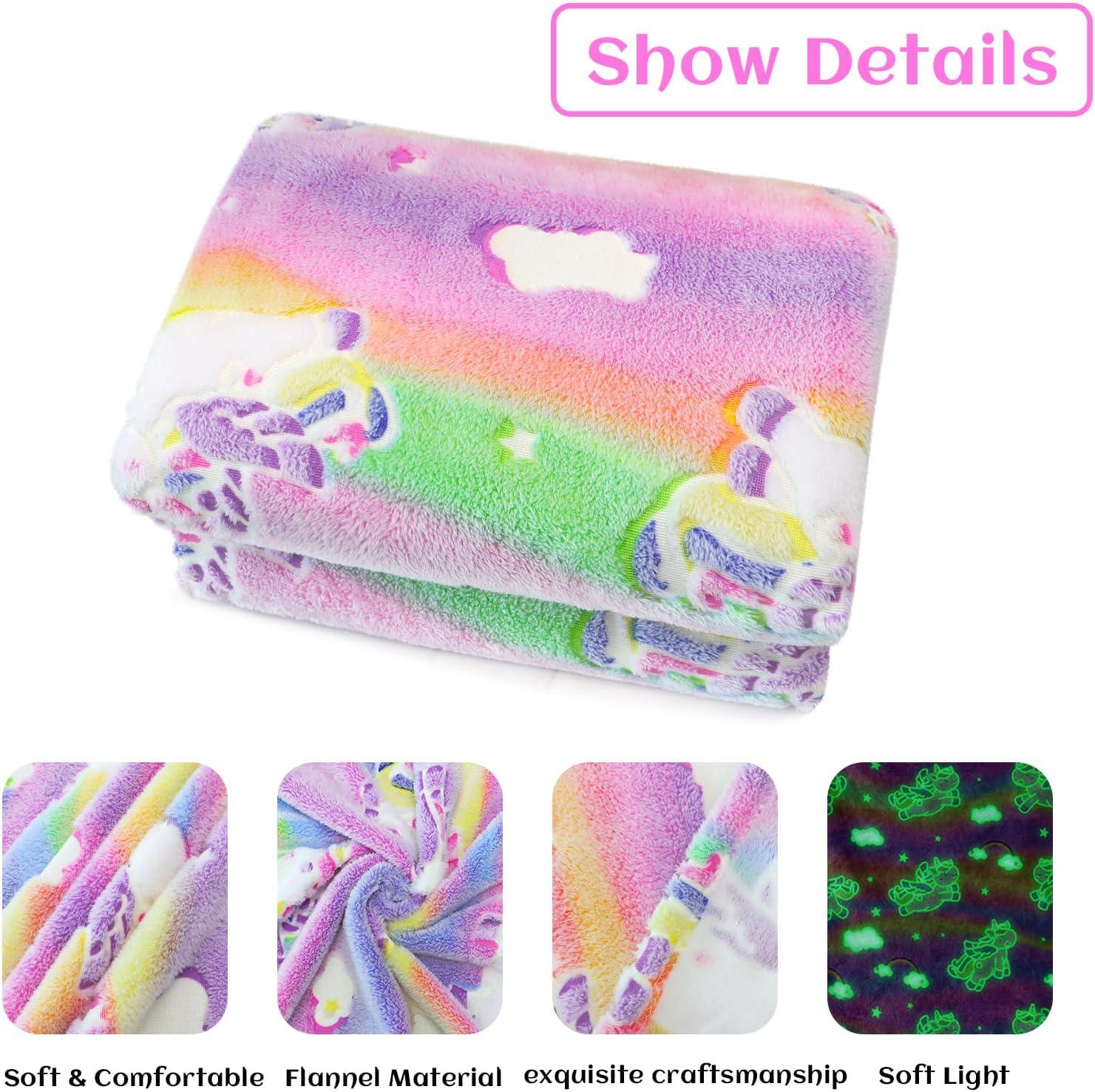 Glow in the Dark Unicorn Fleece Throw Blanket for Girls