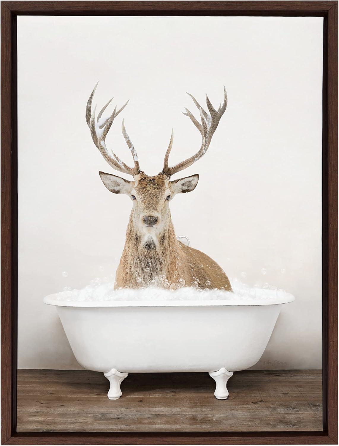 18" x 24" Sylvie Male Deer in Rustic Bath Framed Canvas by Amy Peterson - Kate & Laurel All Things Decor