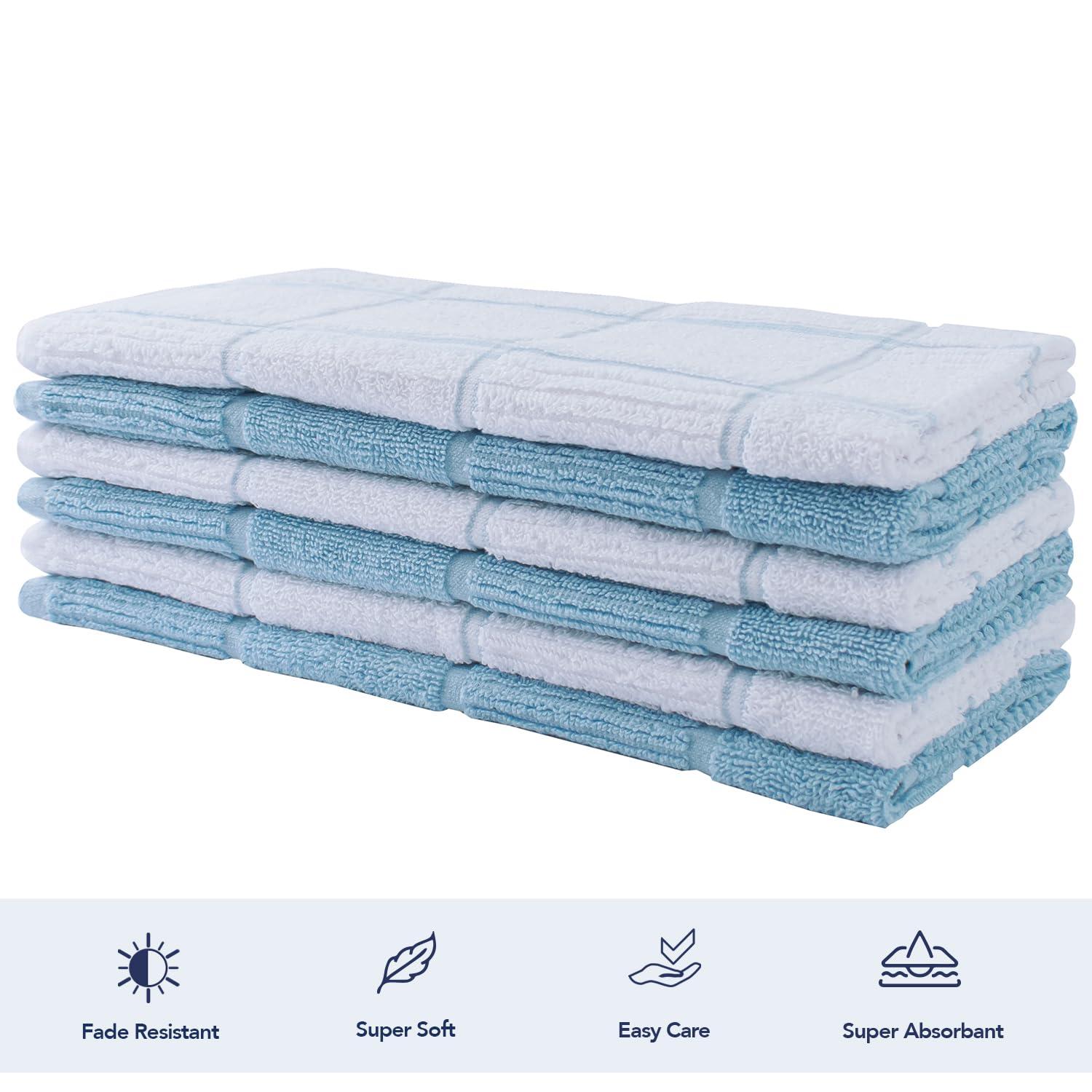 Craftsworth 100% Cotton Kitchen Towel, 15x26-Pack of 6, Stripe Aqua Solid