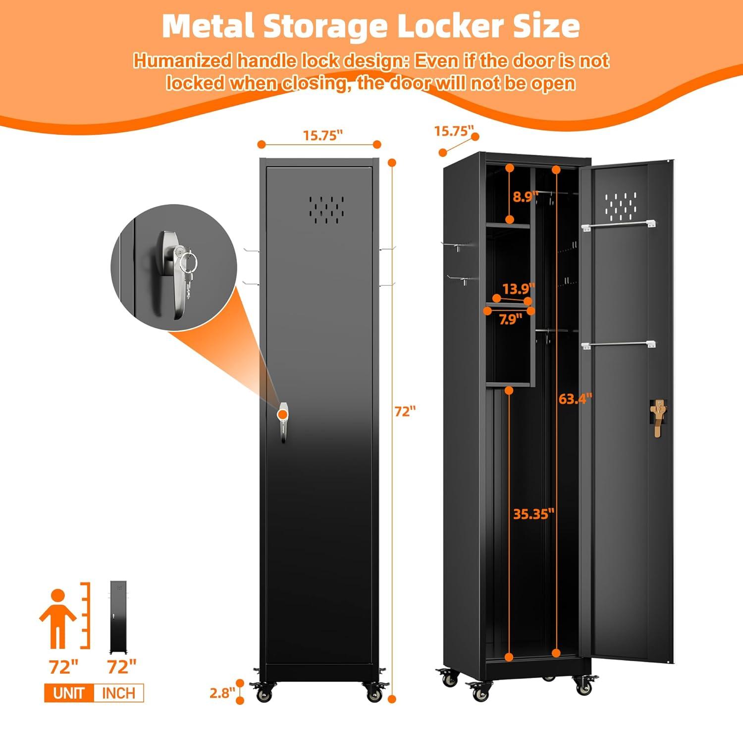 AOBABO 72 Inch Locking Metal Garage Home Office Storage Cabinet with Universal Rubber Wheels/Lockable Casters and Magnetic Doors, White