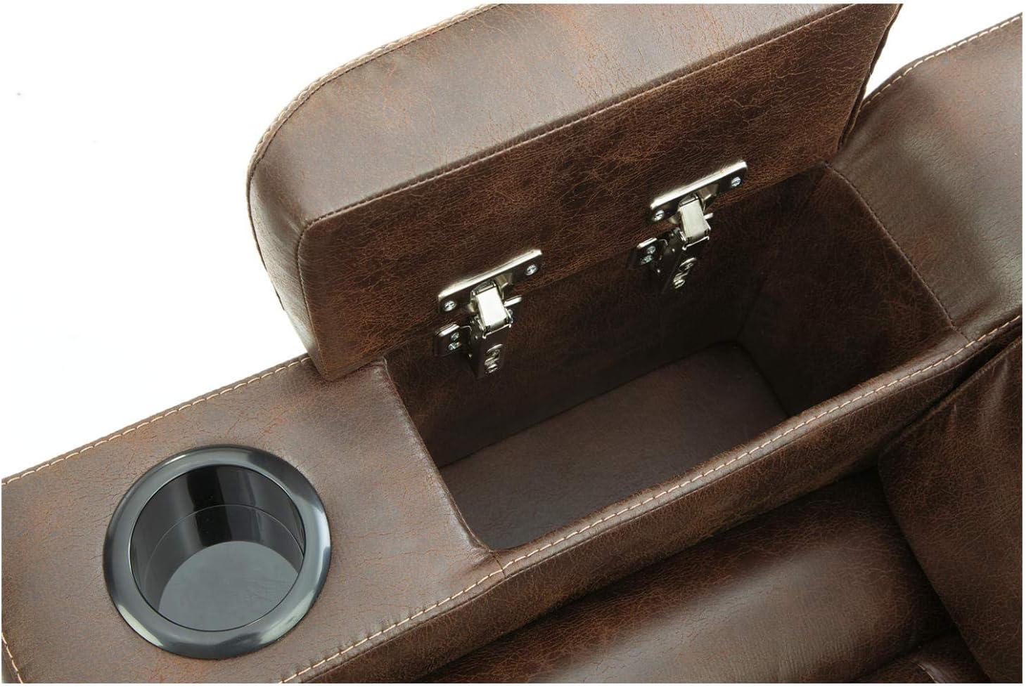 Ashley Furniture Owner's Box Faux Leather Power Reclining Loveseat in Dark Brown