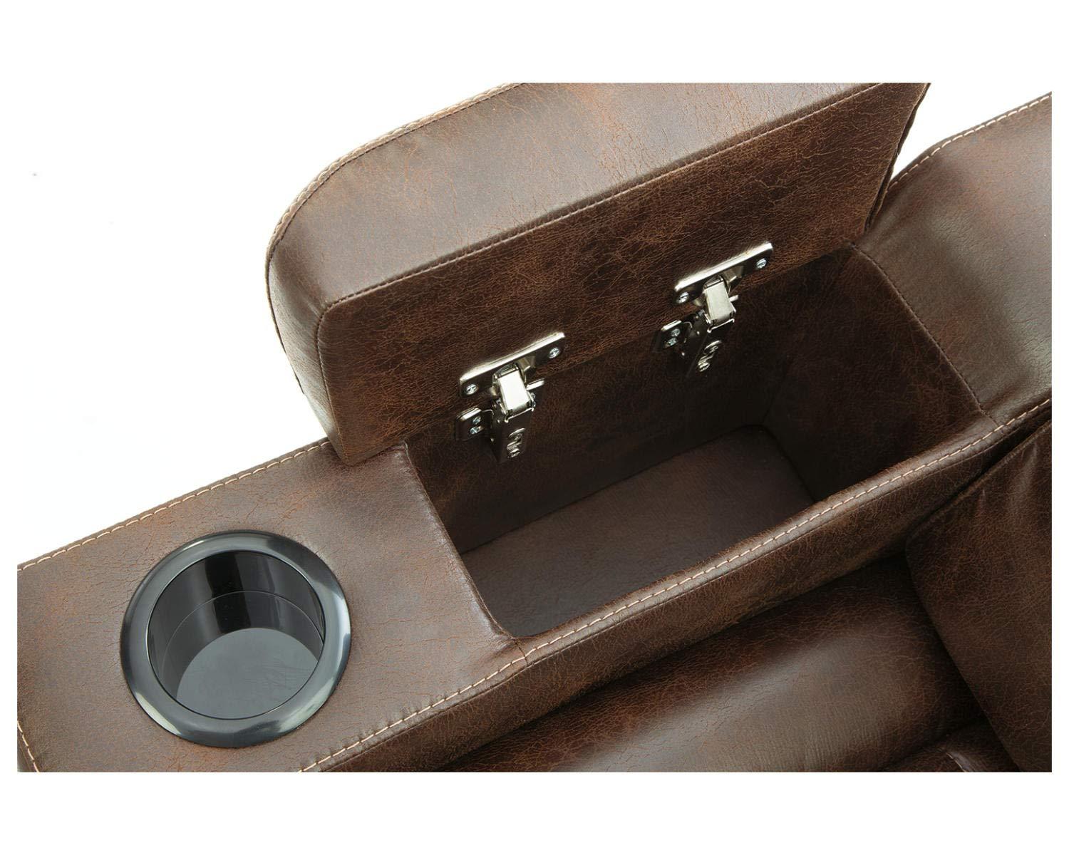 Ashley Furniture Owner's Box Faux Leather Power Reclining Loveseat in Dark Brown