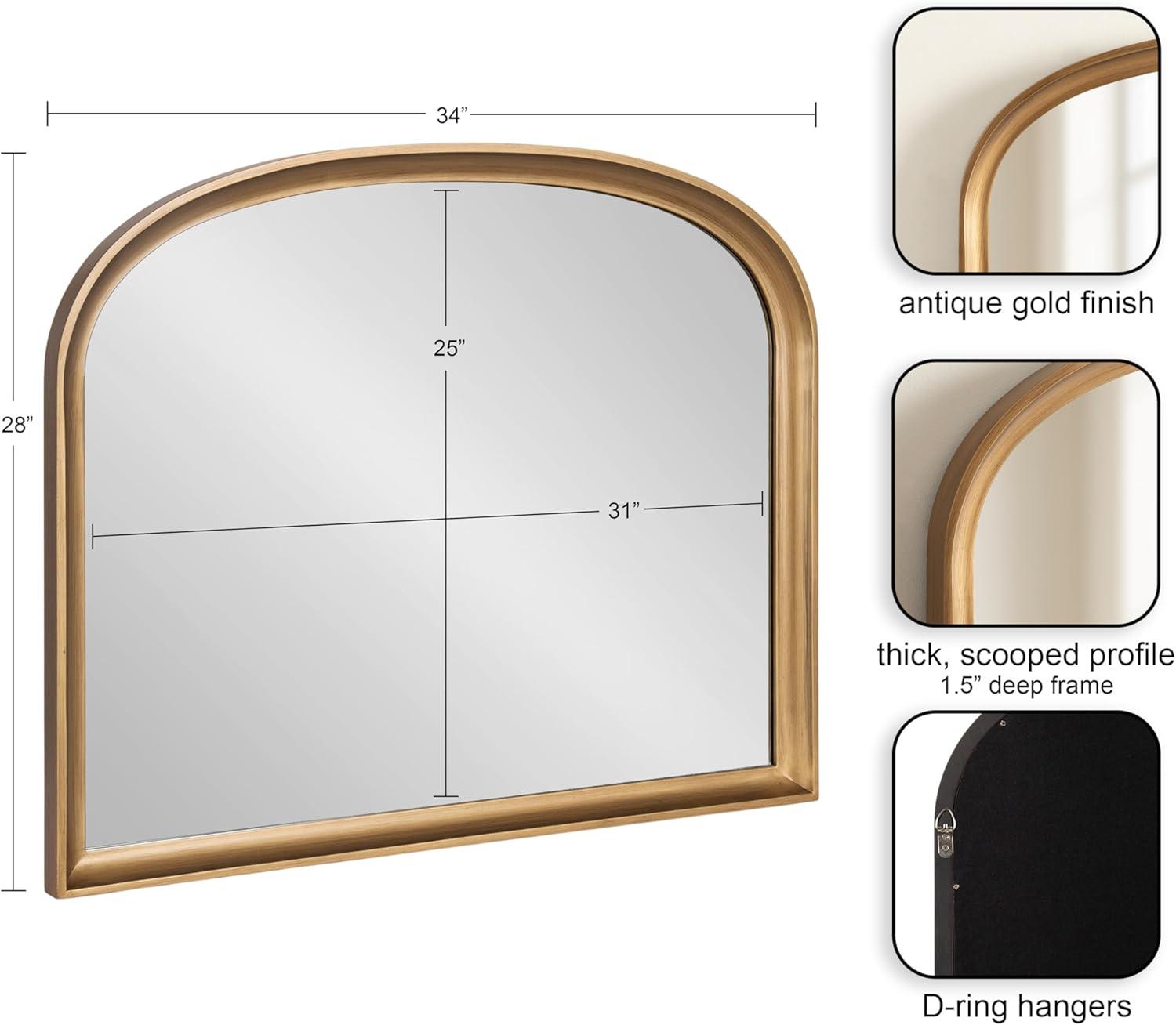 24"x36" Hatherleigh Basket Arch Wall Mirror Gold - Kate & Laurel All Things Decor: Durable Wooden Frame, No Assembly Required