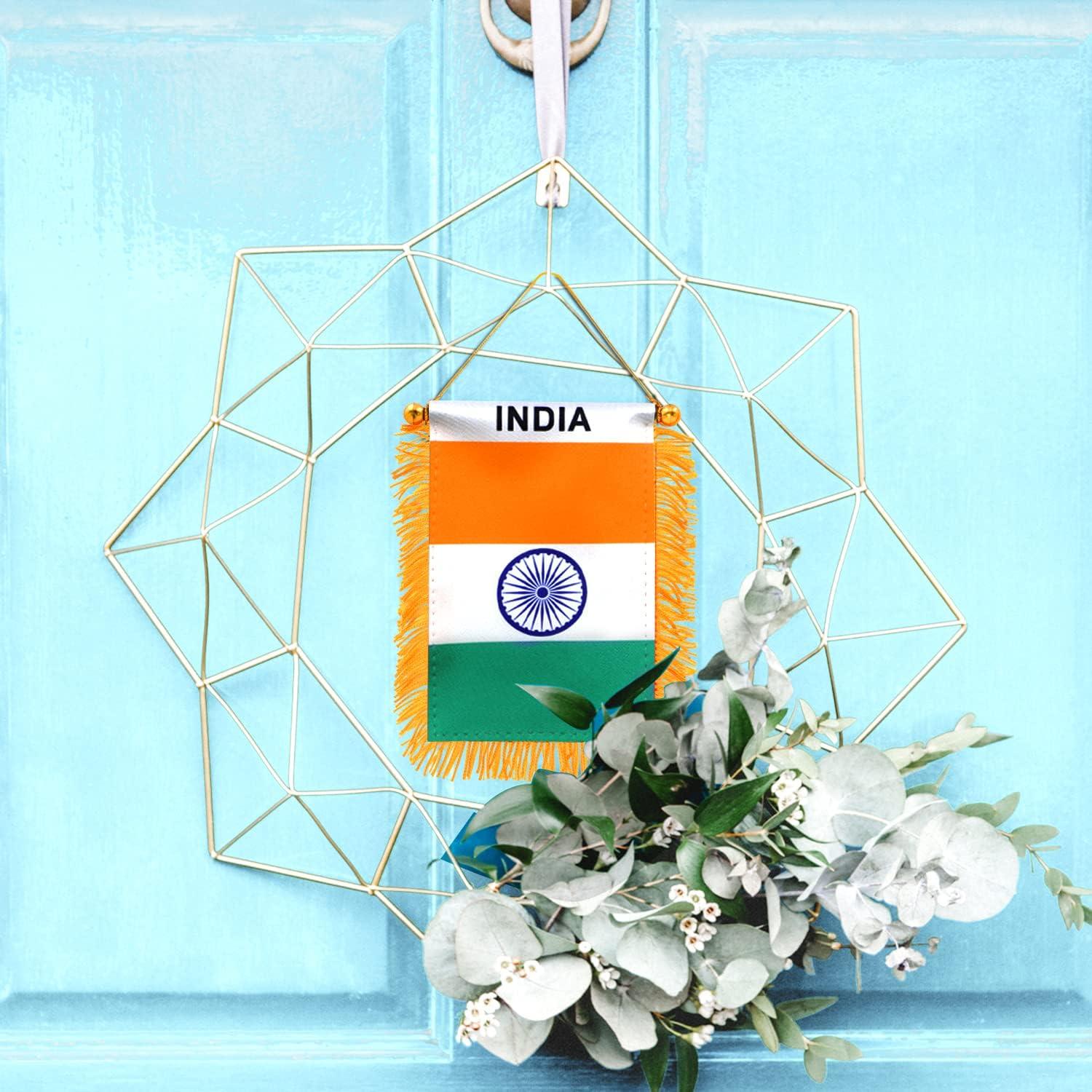 Anley 4 x 6 Inch India Fringy Window Hanging Flag - Indian Hanging Flag