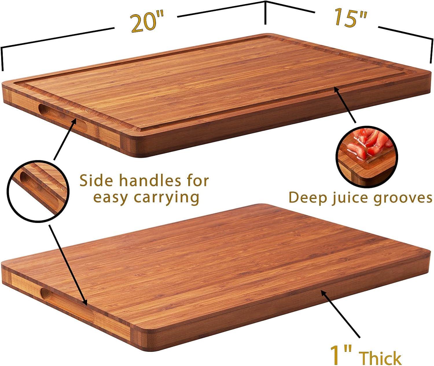 Extra Large Bamboo Wood Cutting Board with Juice Grooves and Handles