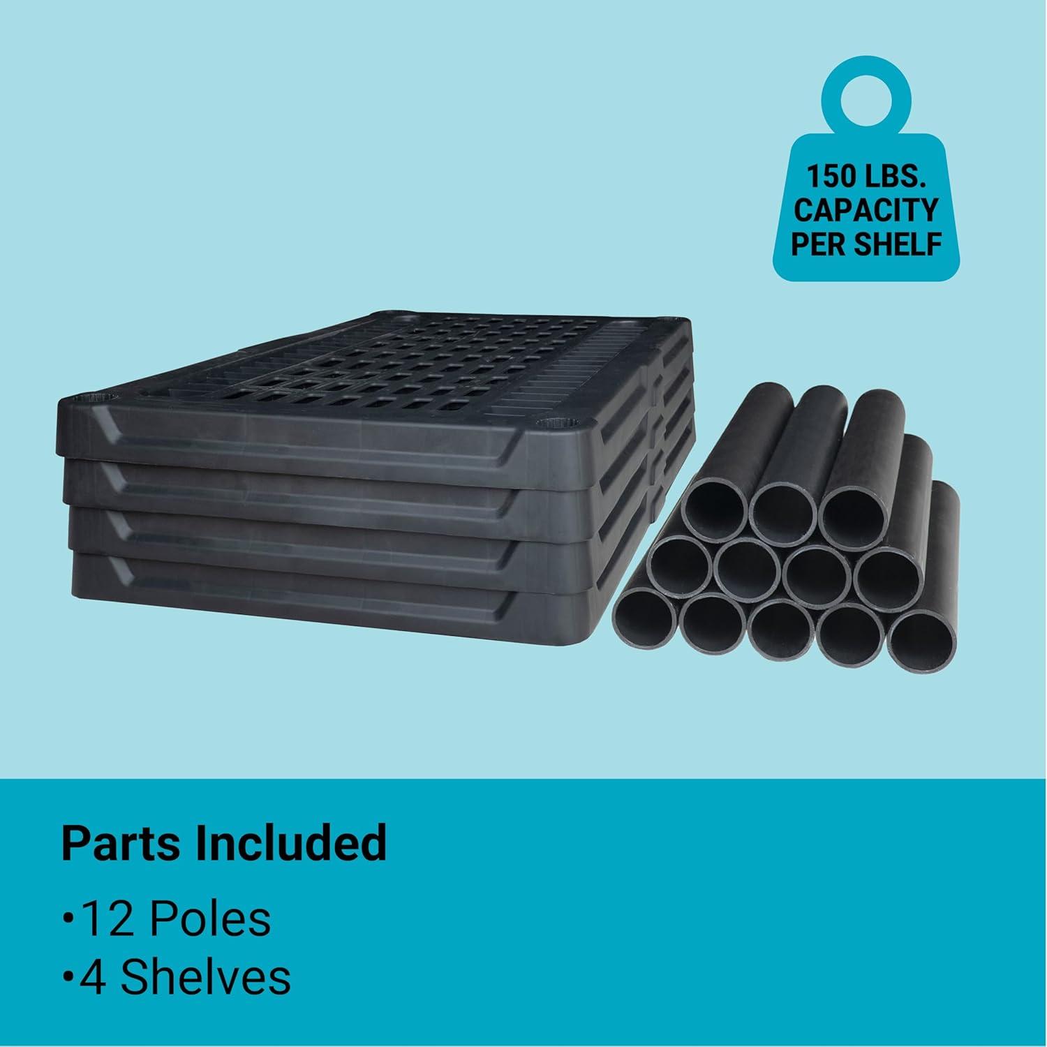 Black Heavy Duty 4-Tier Ventilated Plastic Storage Shelf