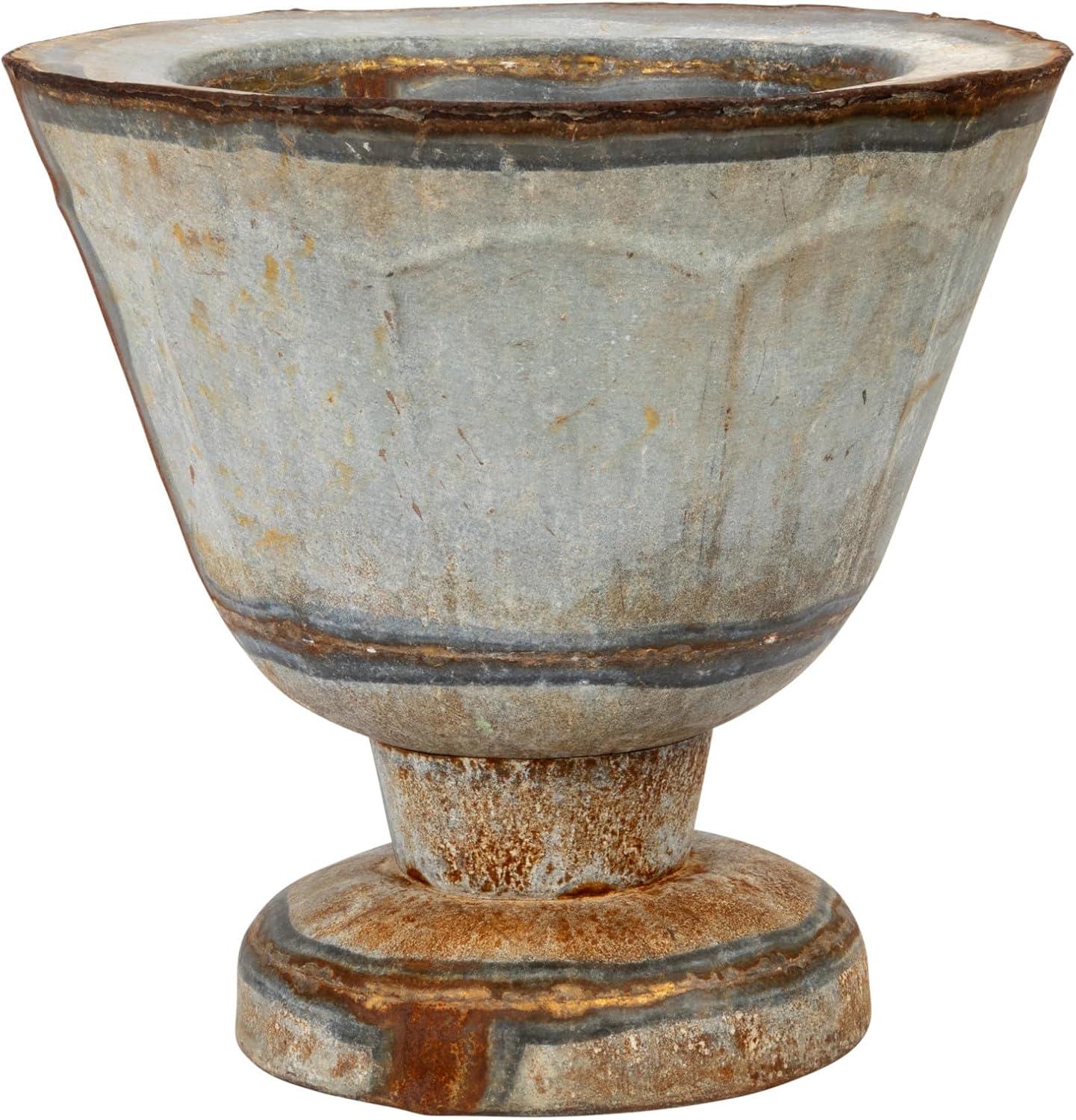 Distressed Zinc Finish Round Metal Footed Planter