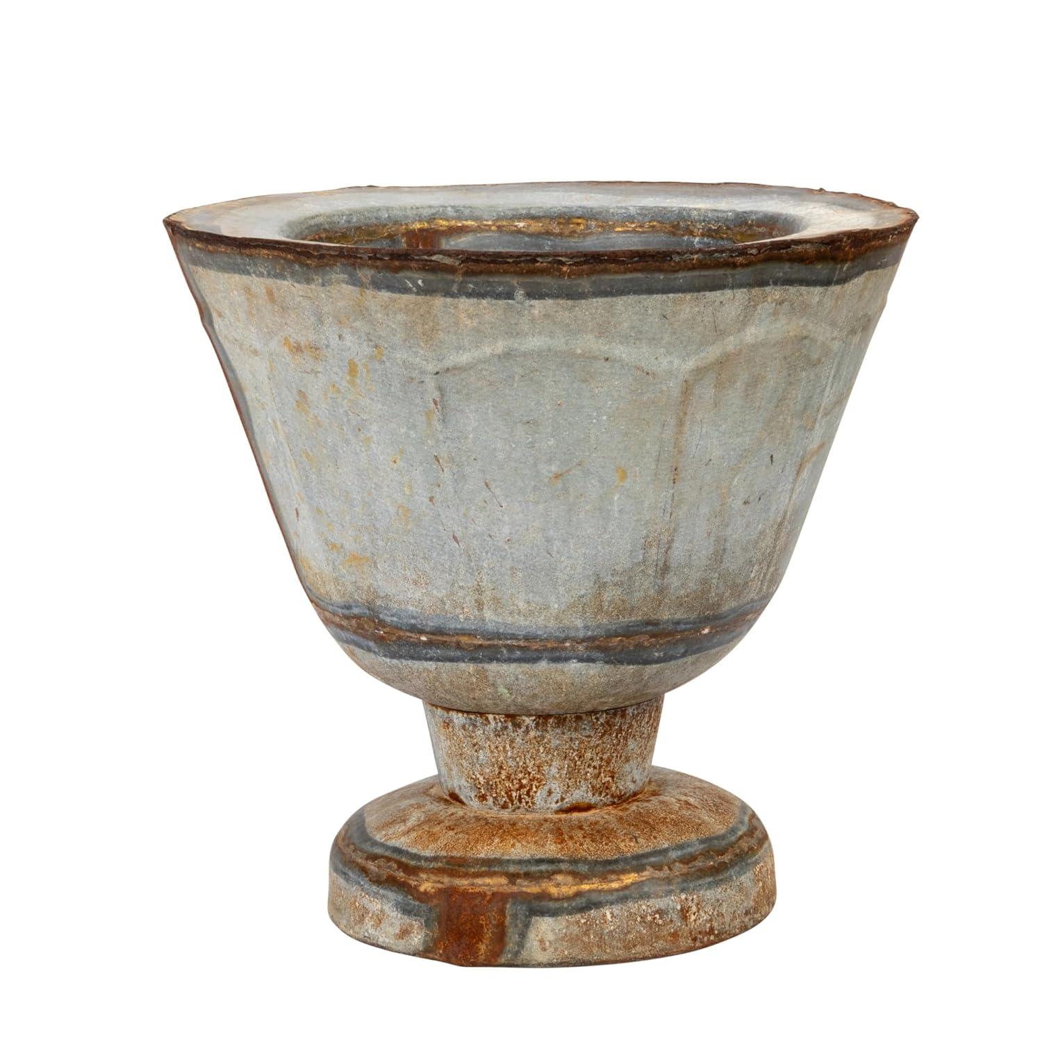 Distressed Zinc Finish Round Metal Footed Planter