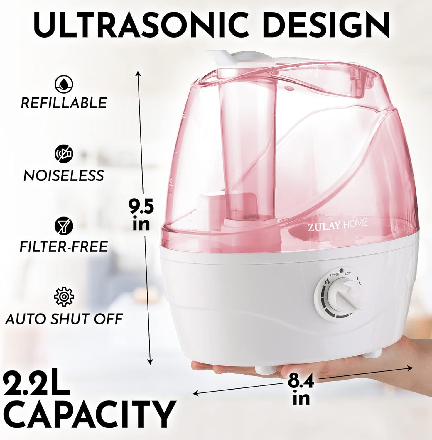 Zulay Kitchen Zulay Home Cool Mist Humidifiers For Bedroom (2.2L Water Tank) - Quiet Ultrasonic Humidifiers For Large Room With Auto Shutoff Feature - Air Humidifier For Plants, Nursery, Kids Room (Gray)