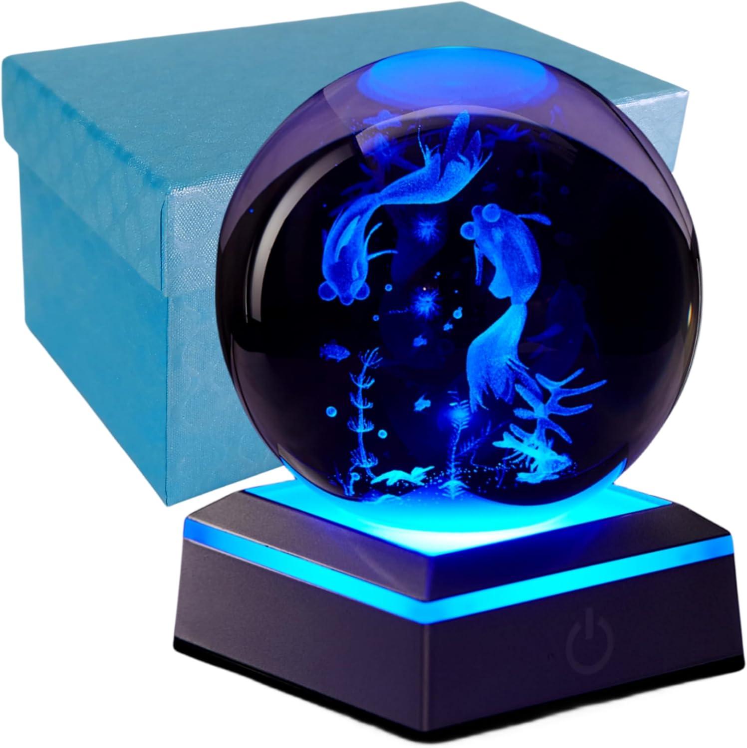 3D Sea Turtle Crystal Ball Night Light, Upgraded 3.15 Inch Glass Ball Lamps with LED Base, Sea Turtle Lamp Decor, Birthday Holiday Xmas Gifts for Boys Girls Friends (Sea Turtle)