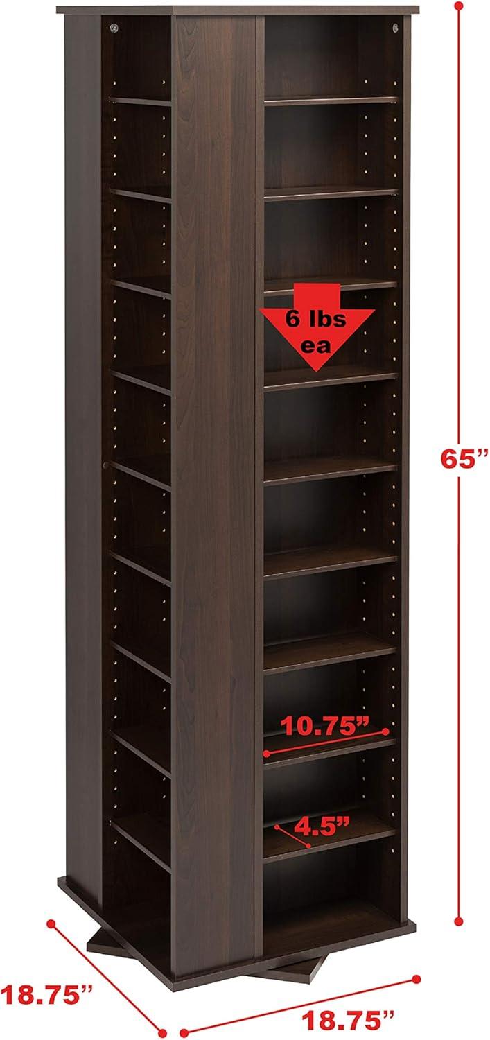 Prepac 4 Sided Spinning Media Storage - Espresso: Holds 1040 CDs, 476 DVDs, Mid-Century Modern Media Tower
