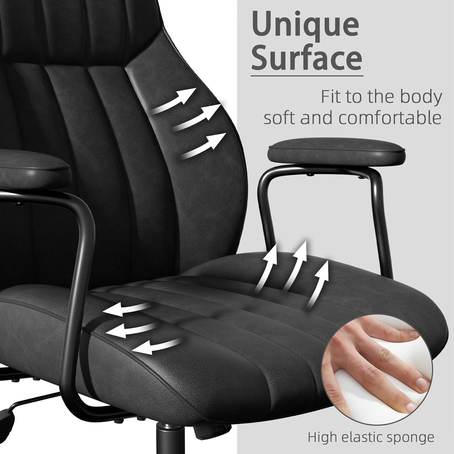 Mid Century Modern Office Chair, Vintage Leather Desk Chair With Wheels and Arms, Home Office Task Chair