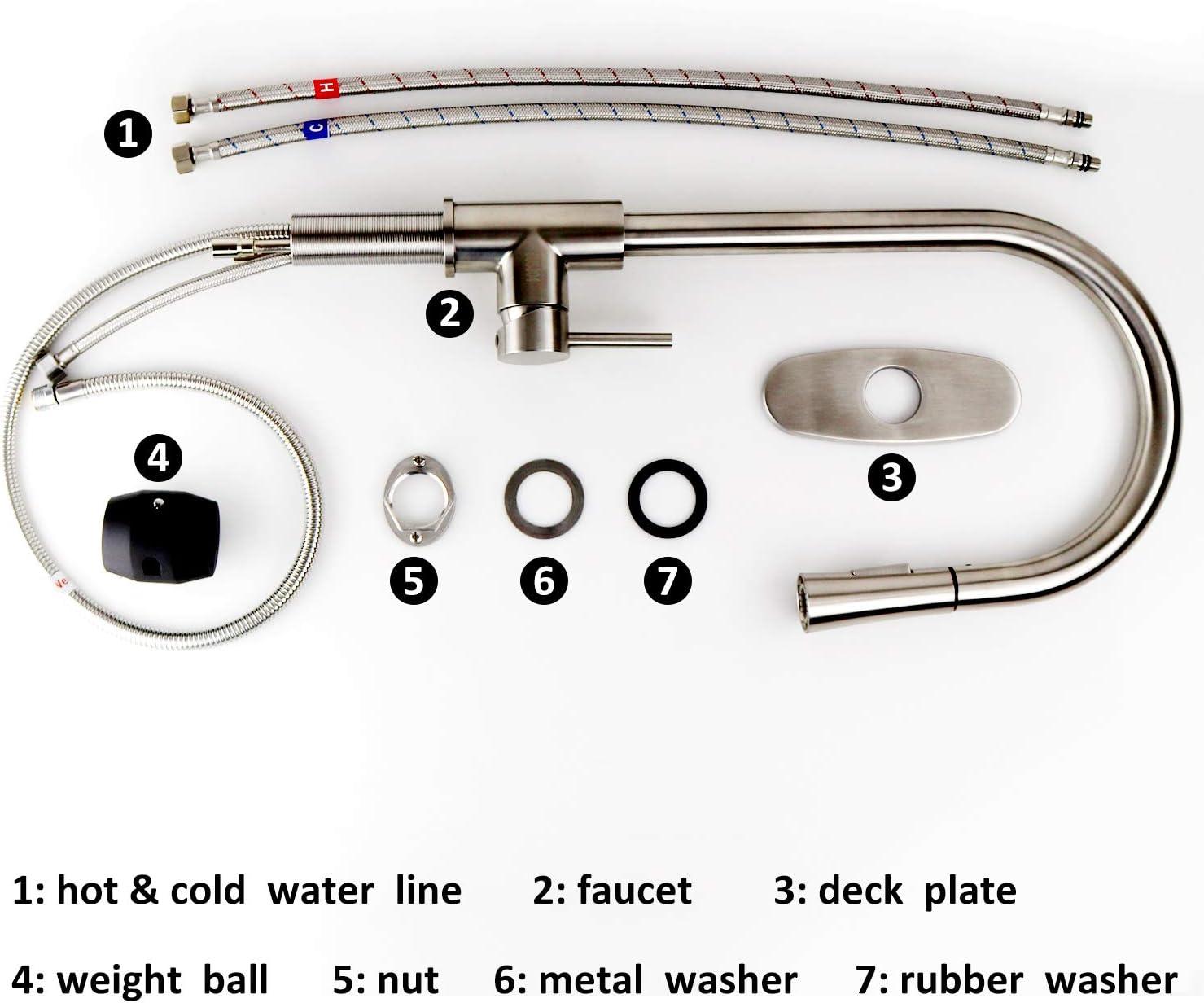 Brushed Nickel Stainless Steel High Arc Kitchen Faucet with Pull-Out Spray