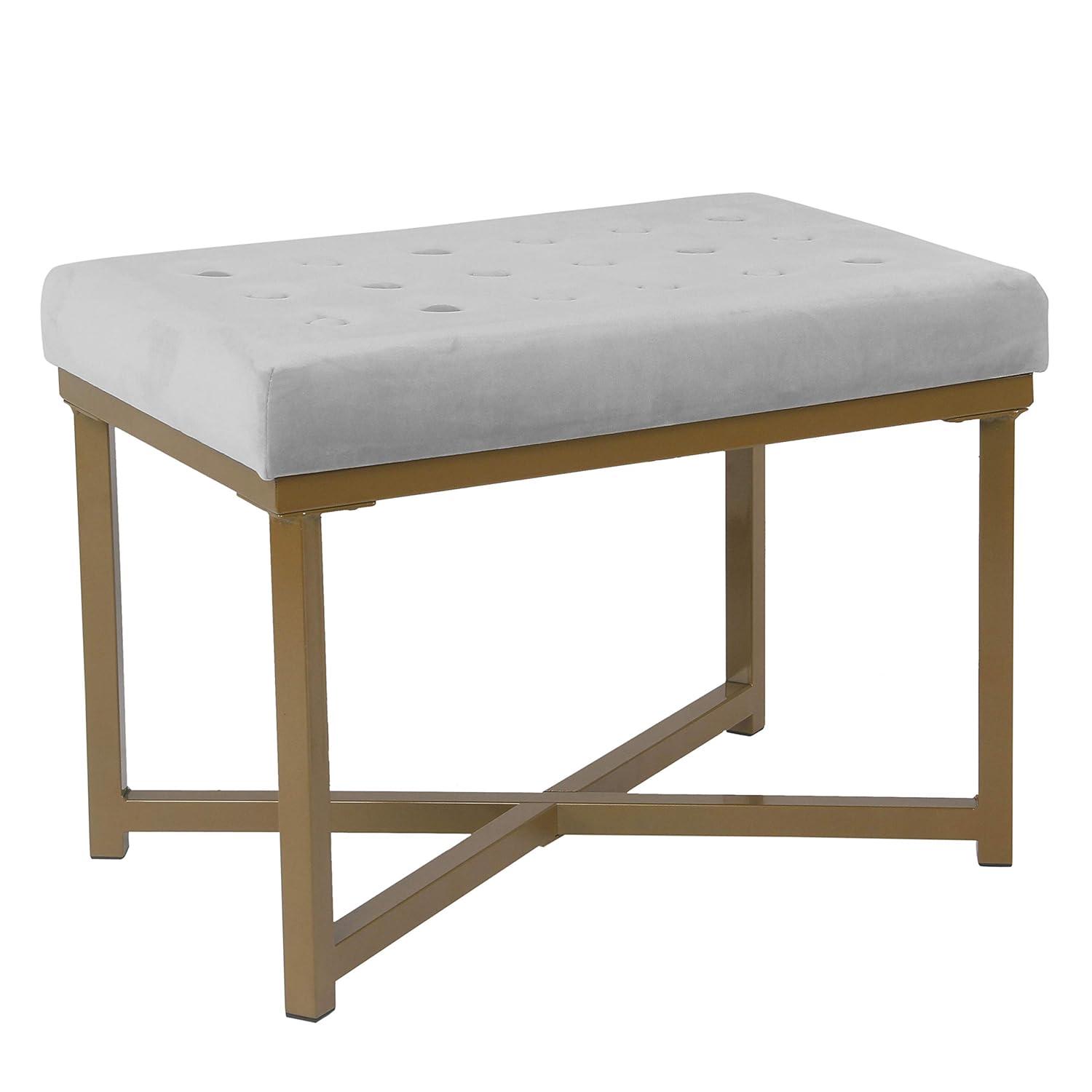 Tufted Velvet Ottoman - Silver - HomePop: Upholstered Footstool, Metal Legs, Polyester Fabric
