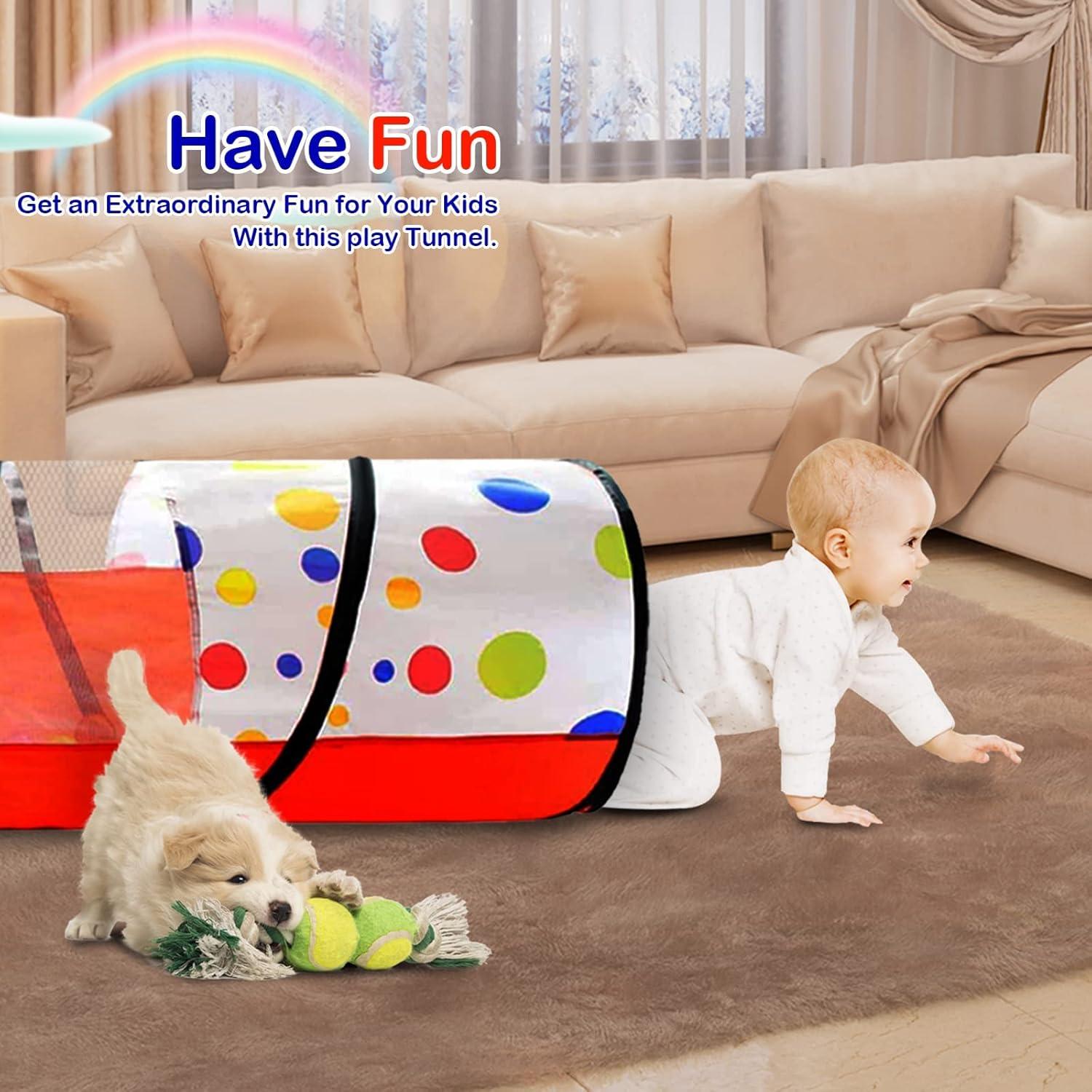 PigPigPen Pop Up Play Tunnel Tent for Toddlers Babies or Dogs, Indoor & Outdoor Toys for Kids Backyard Playset. (Red,Yellow,Blue)