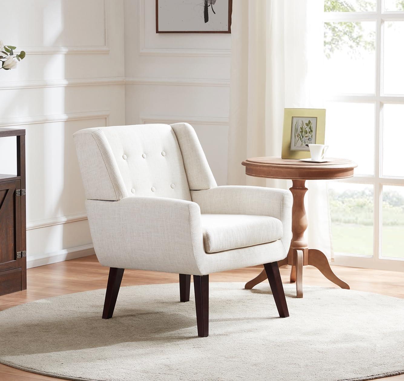 HUIMO Modern Linen Upholstered Armchair Tufted Accent Chair Beige