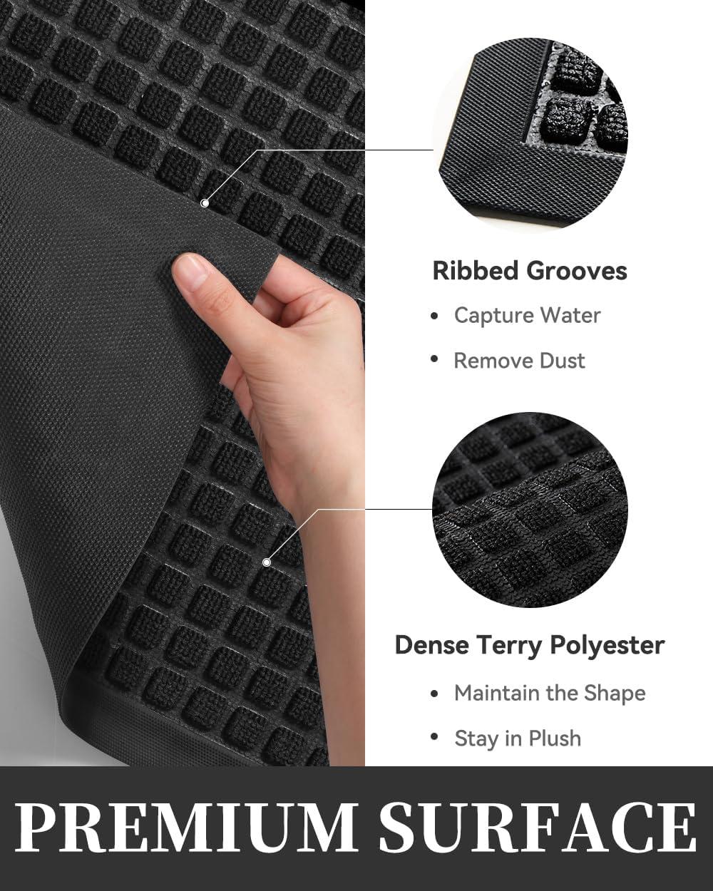 MontVoo-Front Door Mat Outside Entrance Doormat-Outdoor Indoor Door Mat for Entryway-Welcome Mat Thick Durable Rubber Backed Door Entry Mat Non Slip Dirt Trapper Absorbent-Black 17”x30”