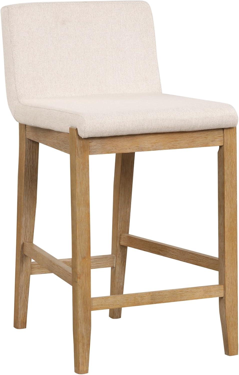 Natural Flax Upholstered Counter Stool with Light Brown Wood Frame