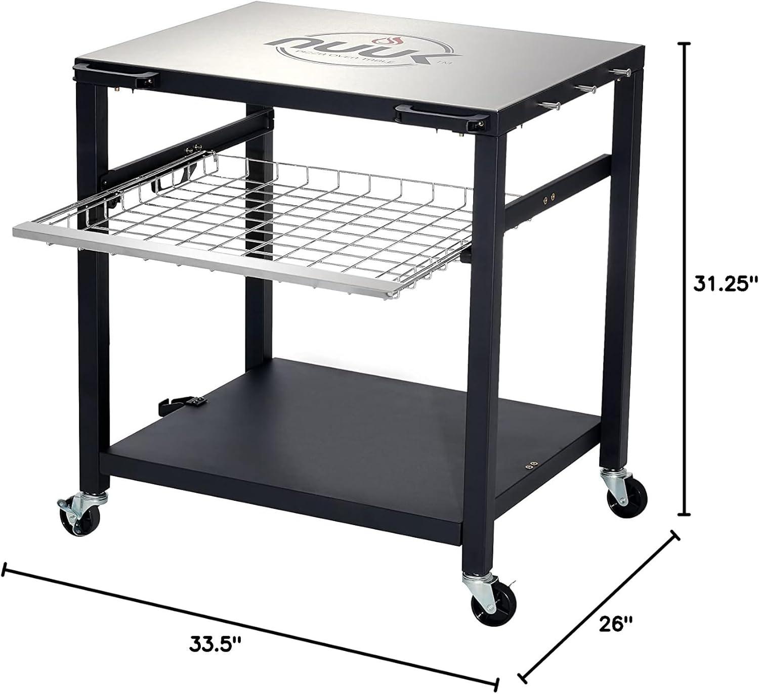 NUUK Stainless Steel Rolling Outdoor Pizza Oven Table with Shelves