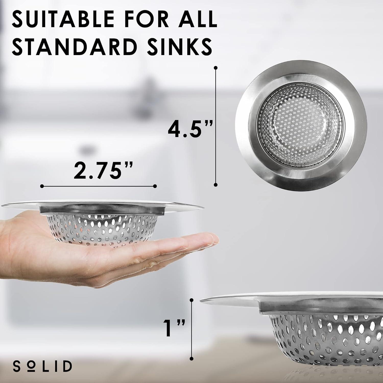 Kitchen Sink Strainer - Food Catcher for Most Sink Drains - Rust Free Stainless Steel - 2 Pack - 4.5 Inch Diameter