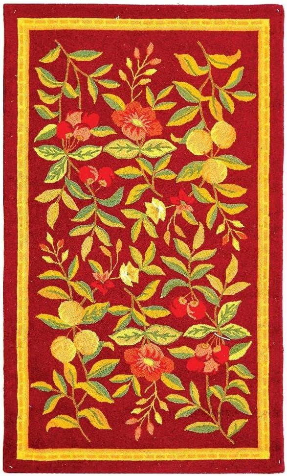 Burgundy Floral Handmade Wool 6' x 9' Area Rug