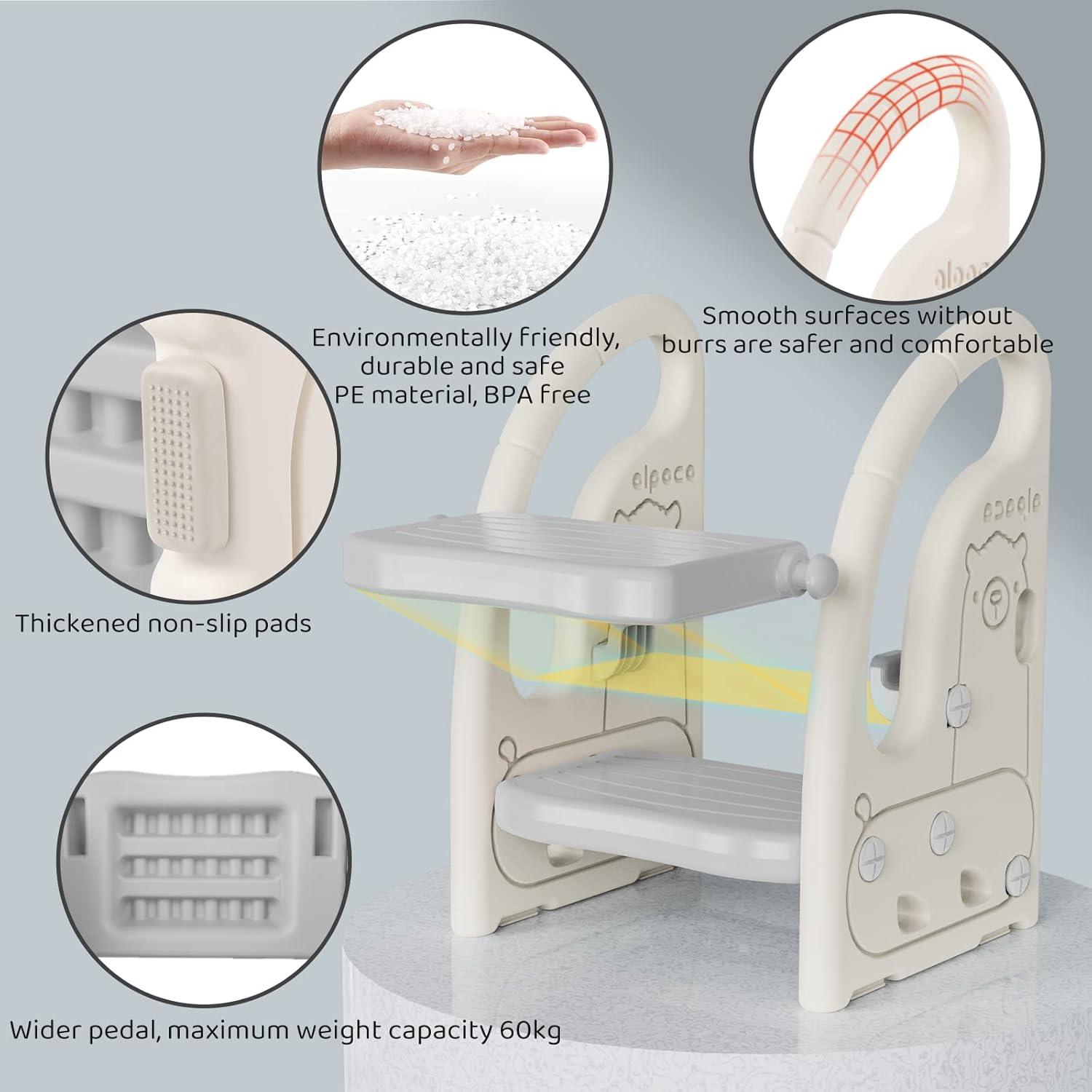 Adaptable Kids Leaning Chair & Step Stool Grey