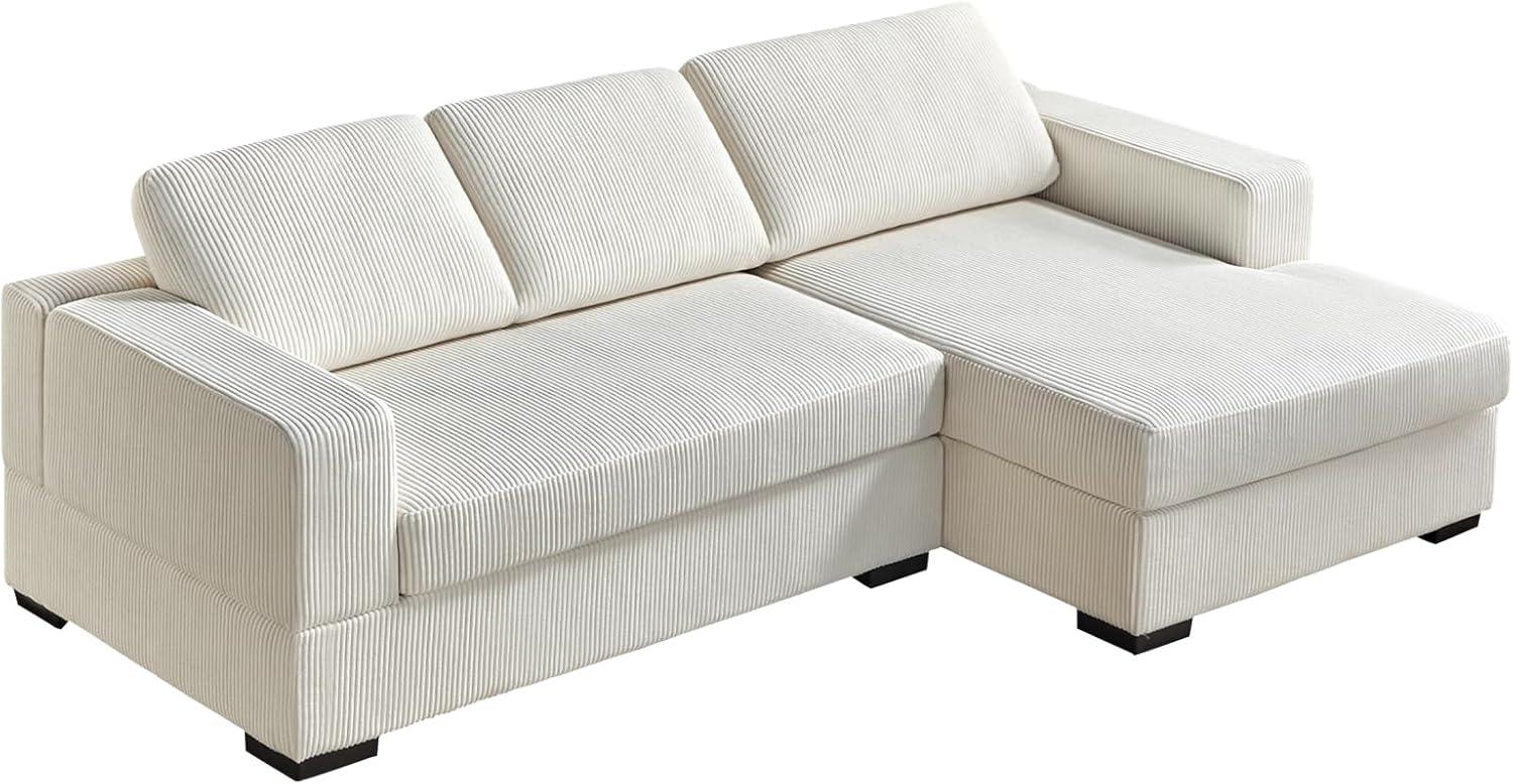 VANACC 96 inch Oversized Sectional Sofa, Comfy Sofa Couch with Right Chaise, White Corduroy Sofa