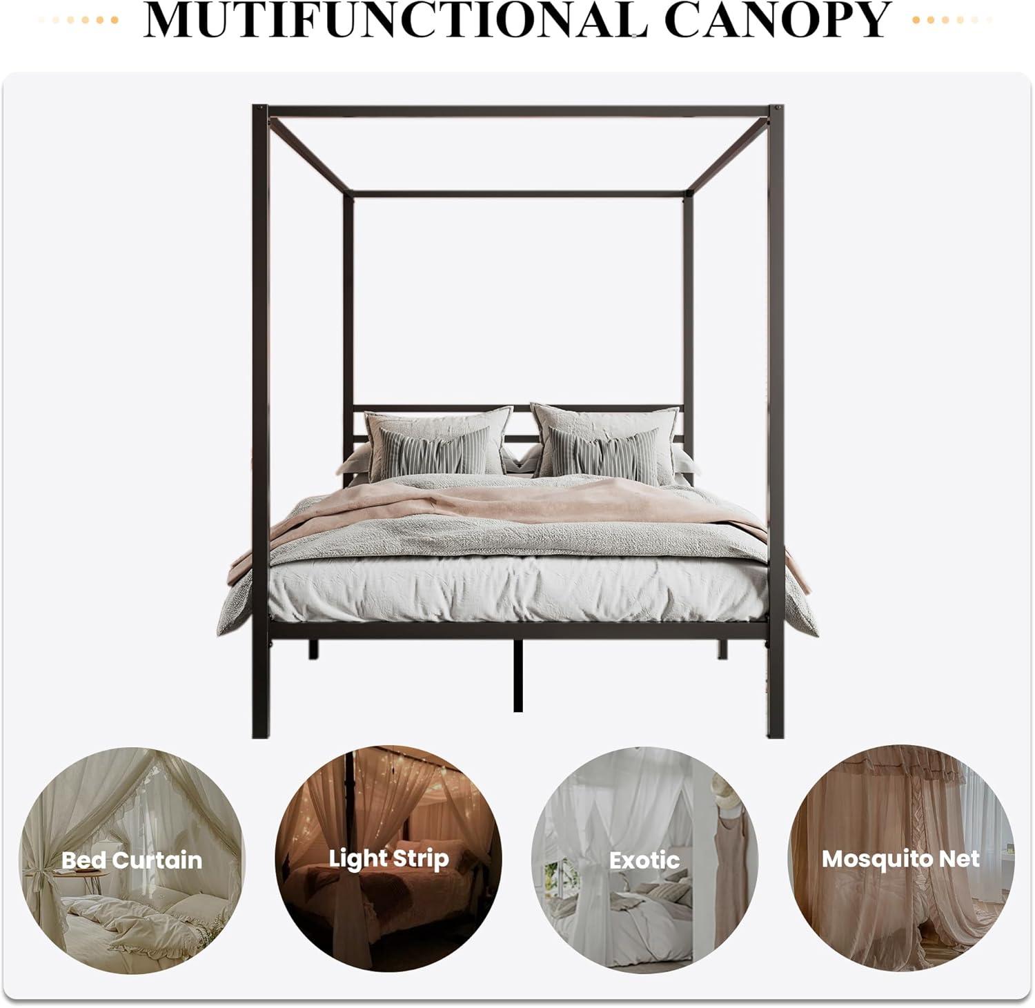 SHA CERLIN Canopy Bed Frame Full Size/Mattress Foundation with Metal Slats Support/No Box Spring Needed/Easy Assembly/Black