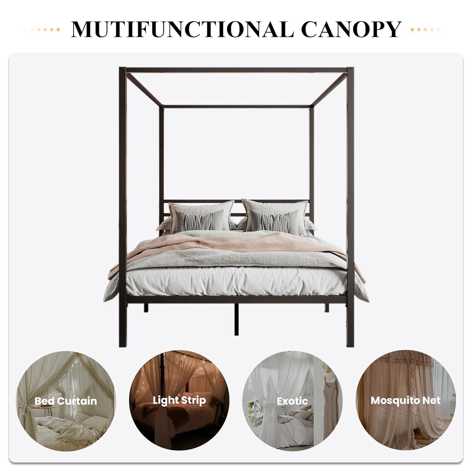 SHA CERLIN Canopy Bed Frame Full Size/Mattress Foundation with Metal Slats Support/No Box Spring Needed/Easy Assembly/Black