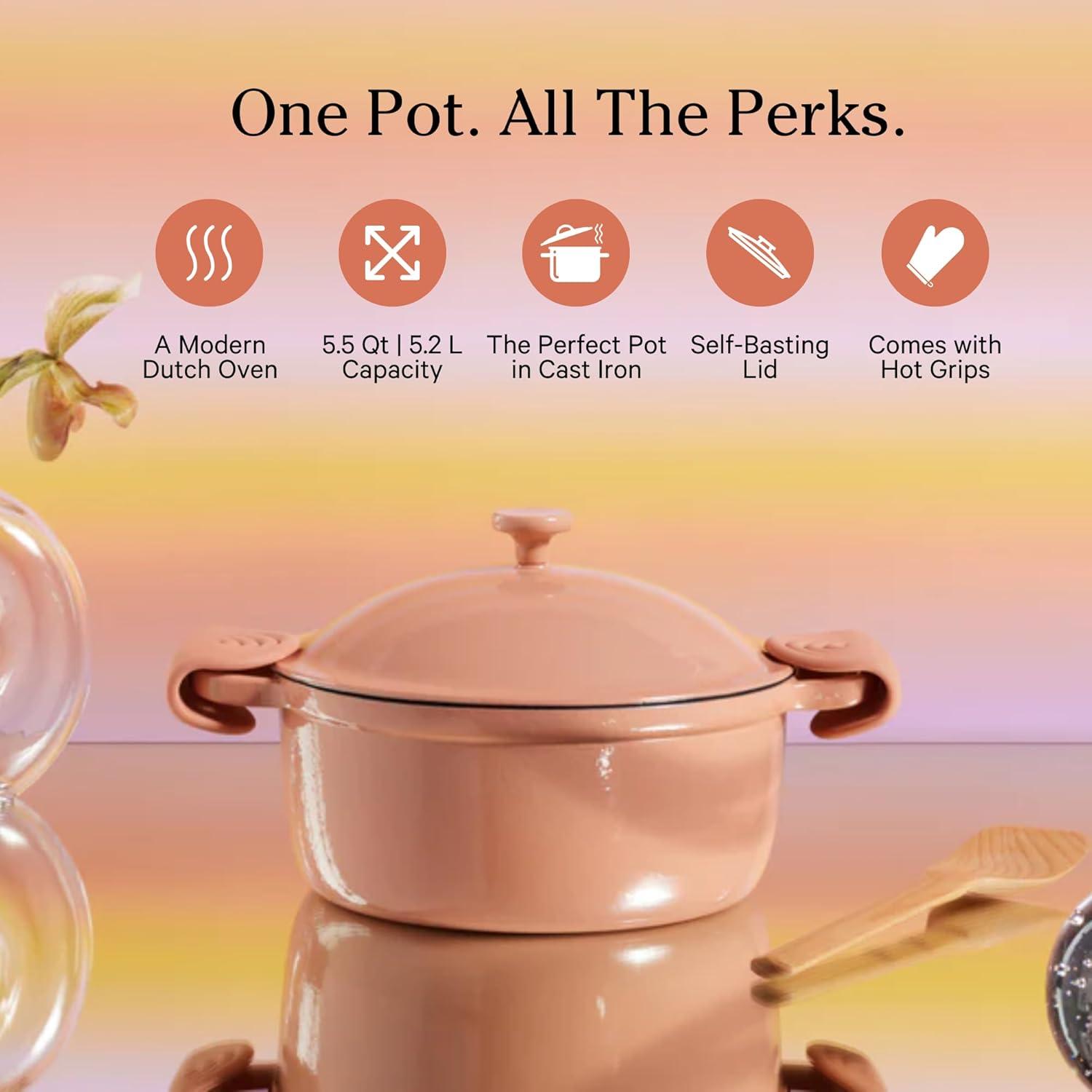 Our Place 5.5qt 10.5" Cast Iron Perfect Pot - Spice: Cookware, Enamel, Hand Wash, Non-Induction, Gas, Electric Compatible